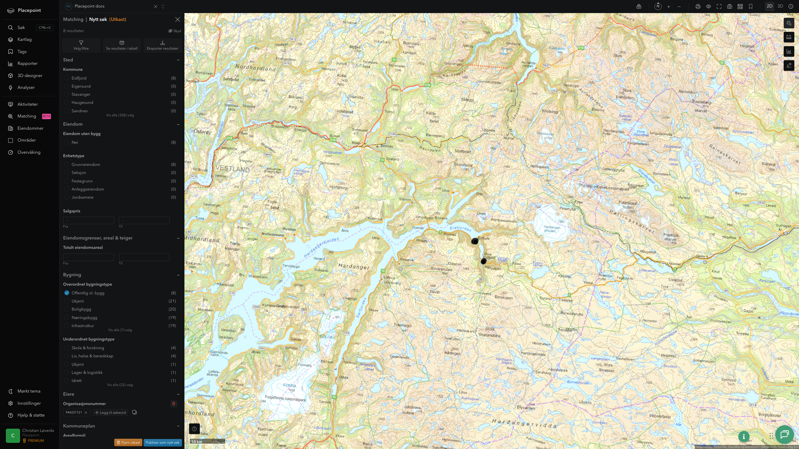 Matching-resultat for Eidfjord kommune