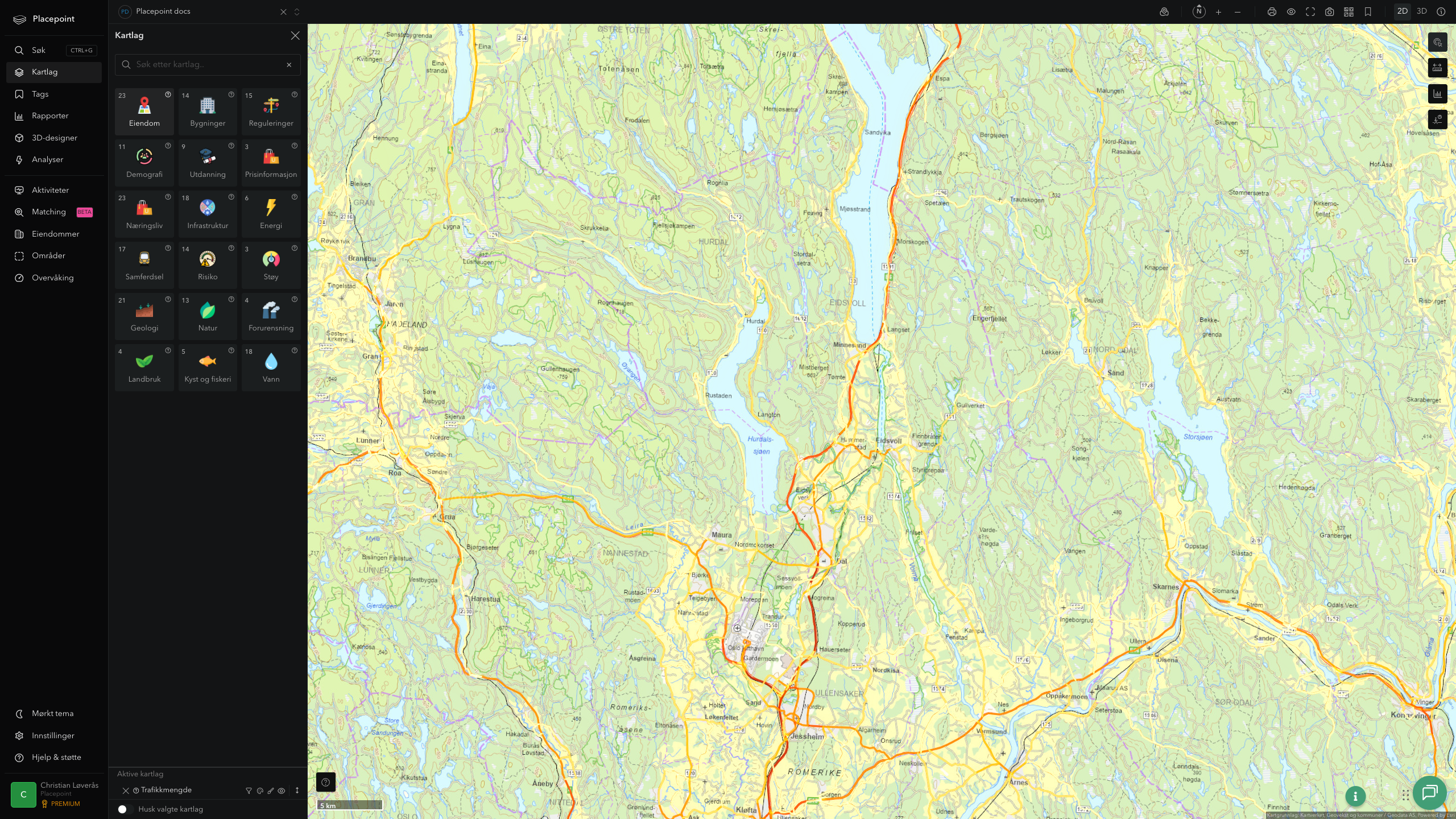 Eidsvoll - trafikkmengde (ÅDT)