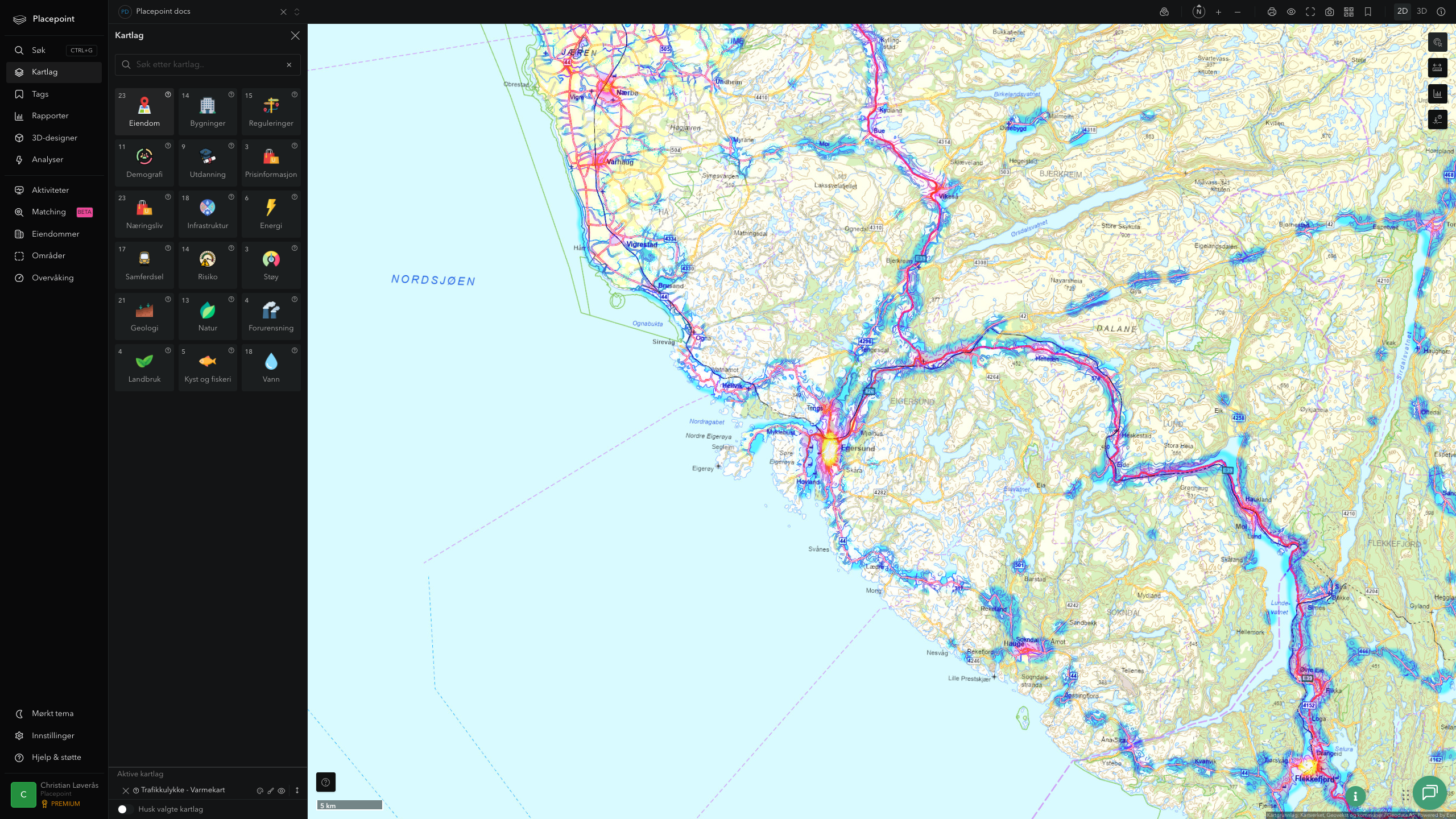Eigersund - trafikkulykker (varmekart)