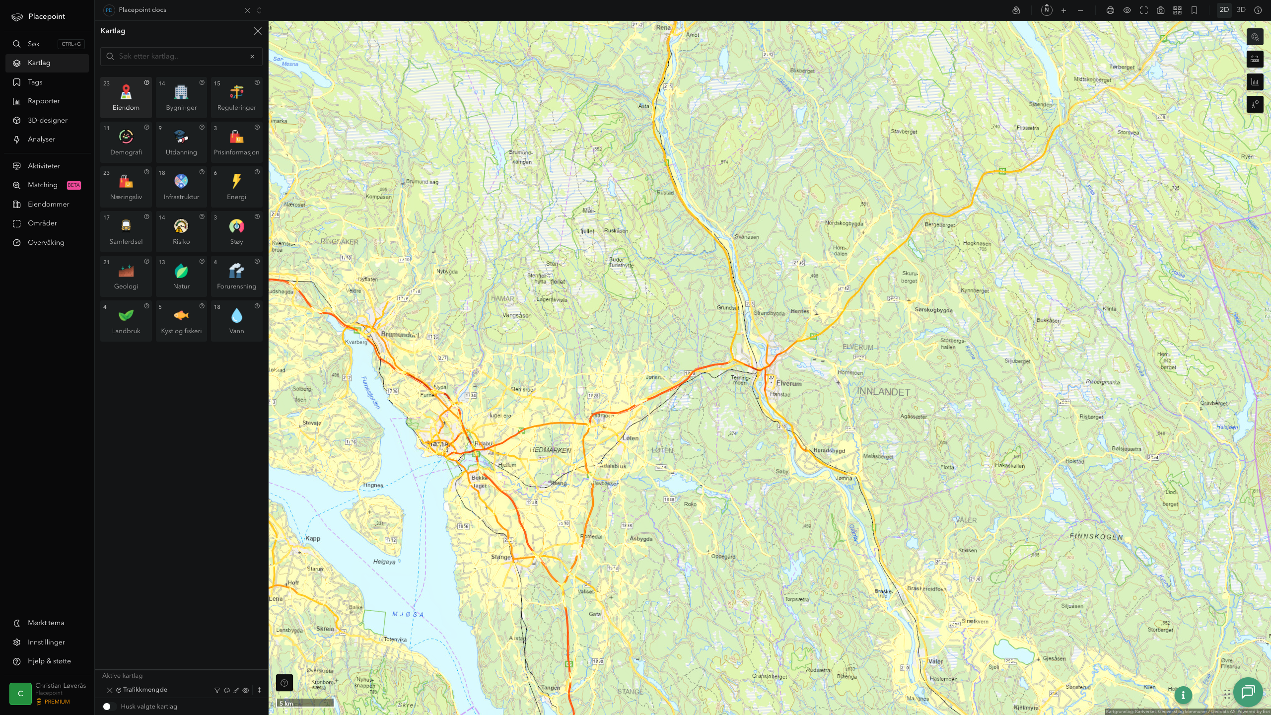 Elverum - trafikkmengde (ÅDT)