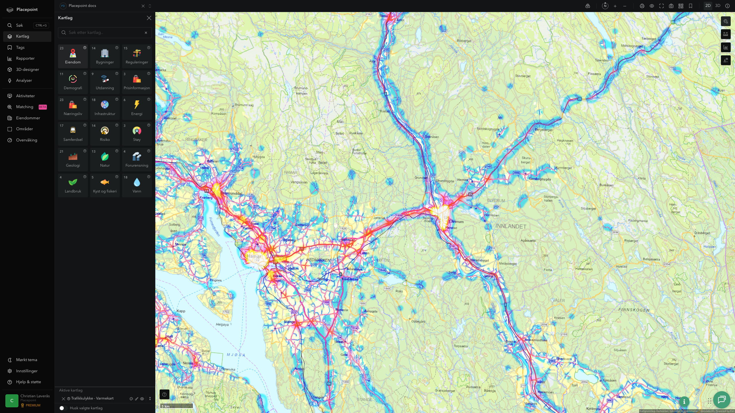 Elverum - trafikkulykker (varmekart)