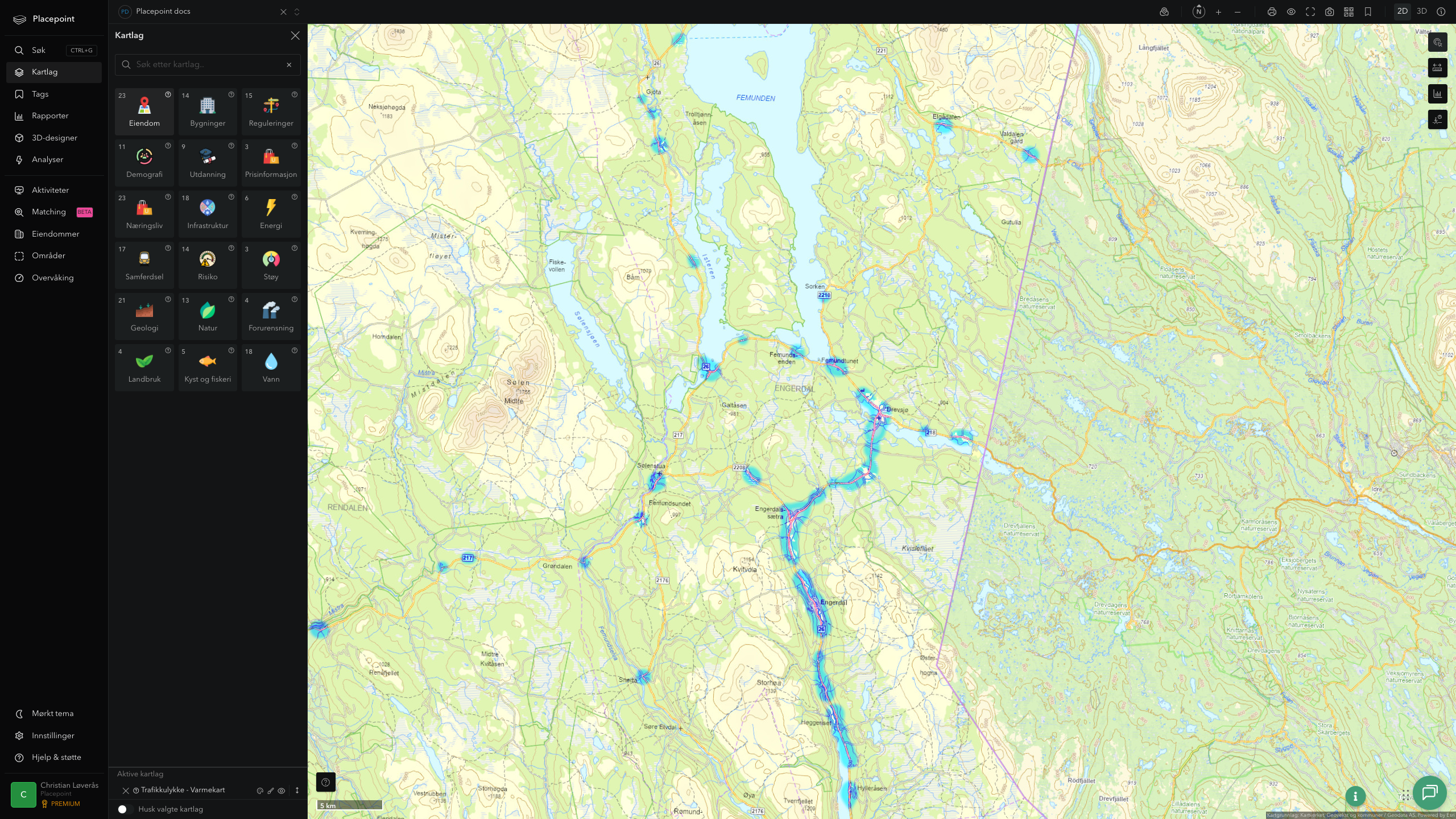 Engerdal - trafikkulykker (varmekart)