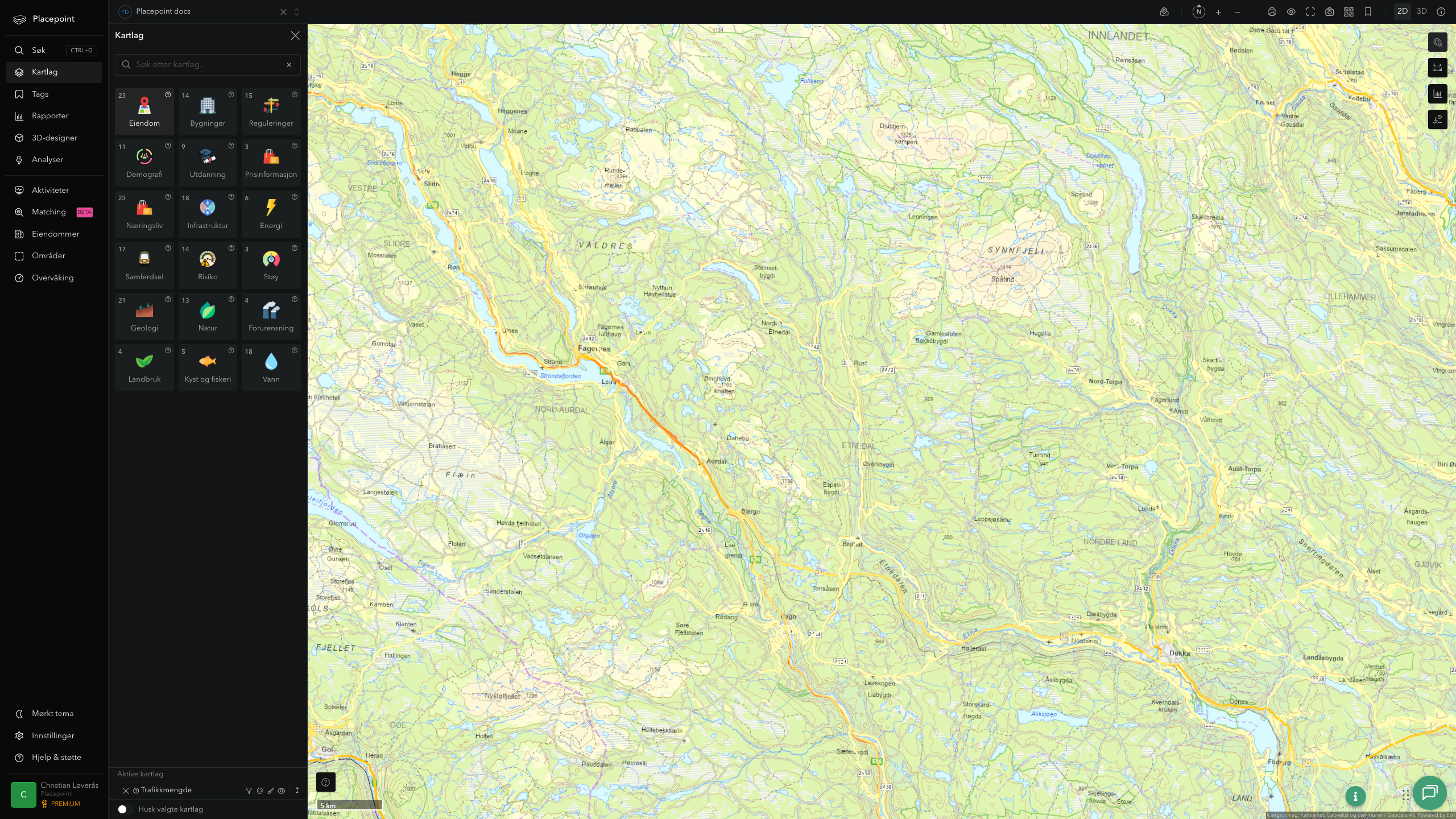 Etnedal - trafikkmengde (ÅDT)