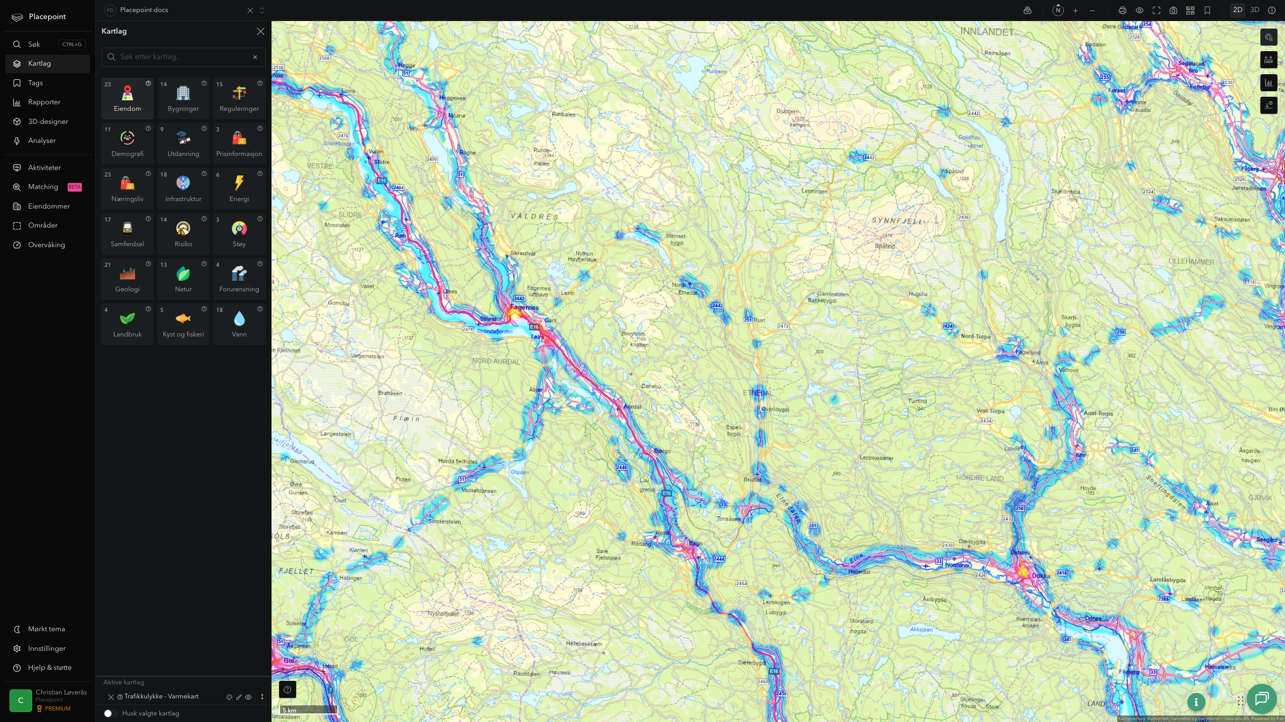 Etnedal - trafikkulykker (varmekart)