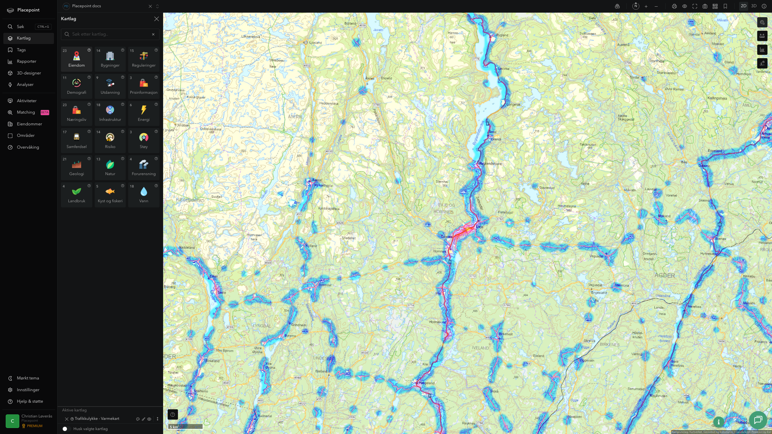 Evje og Hornnes - trafikkulykker (varmekart)