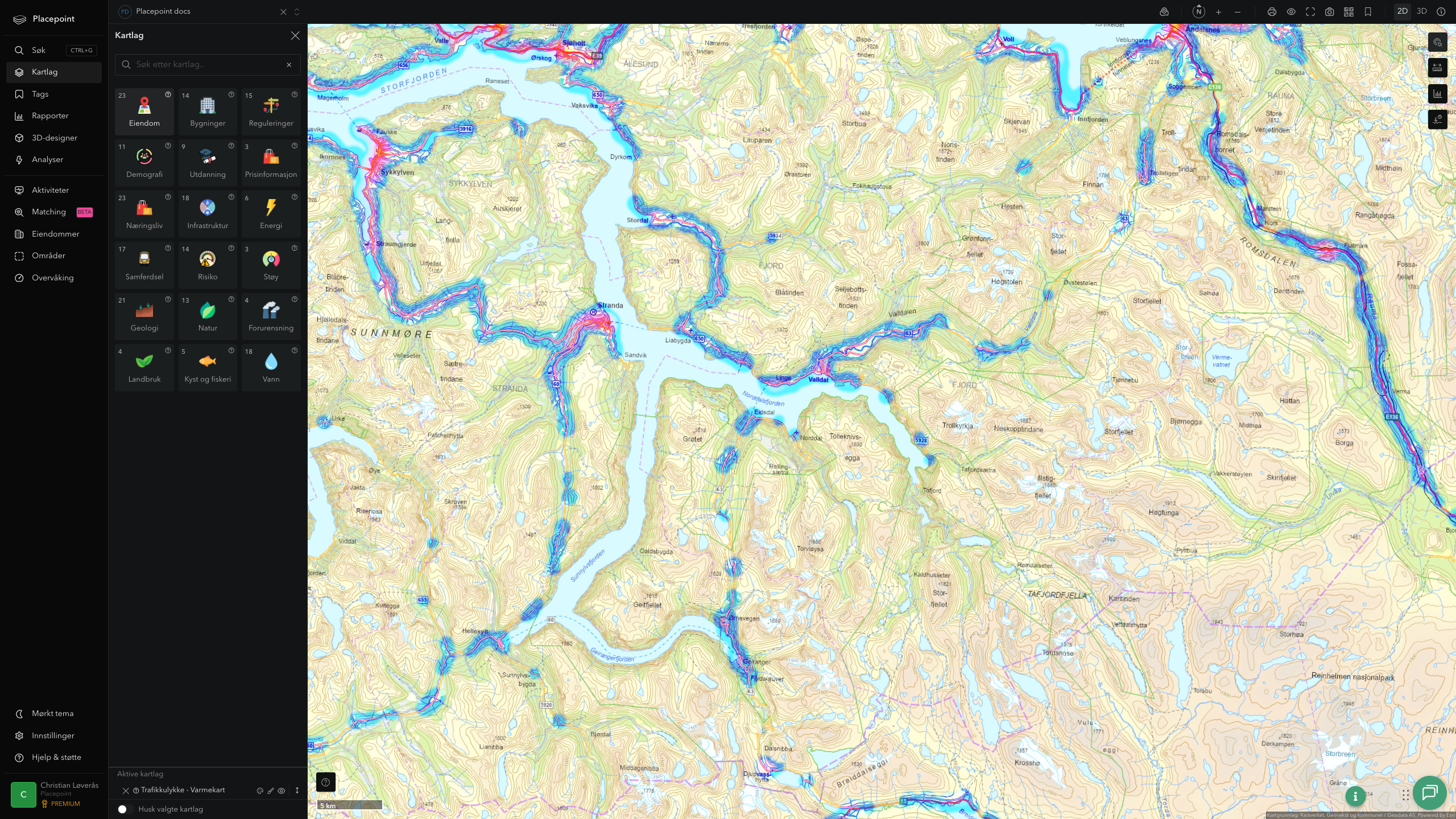 Fjord - trafikkulykker (varmekart)