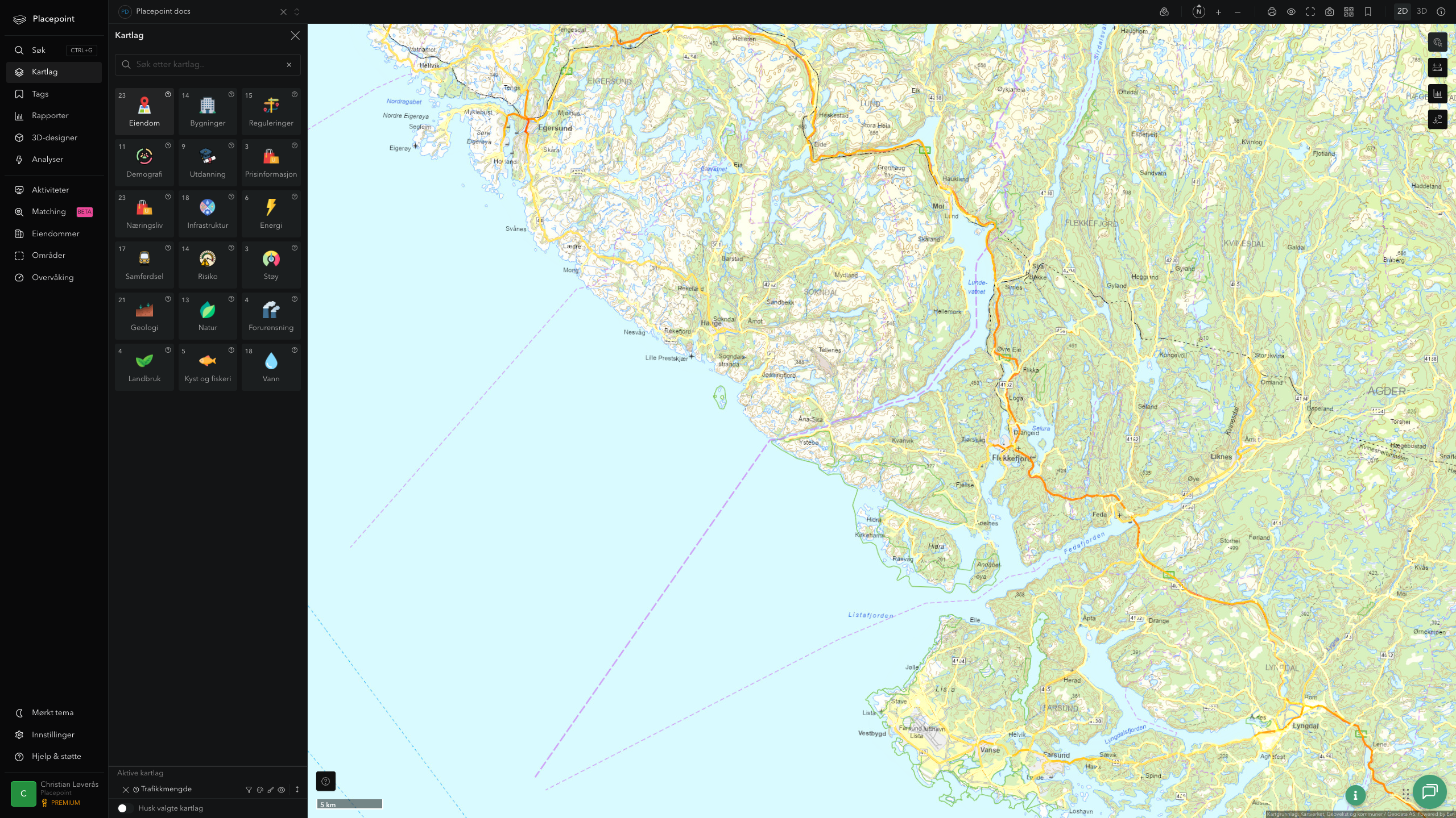 Flekkefjord - trafikkmengde (ÅDT)