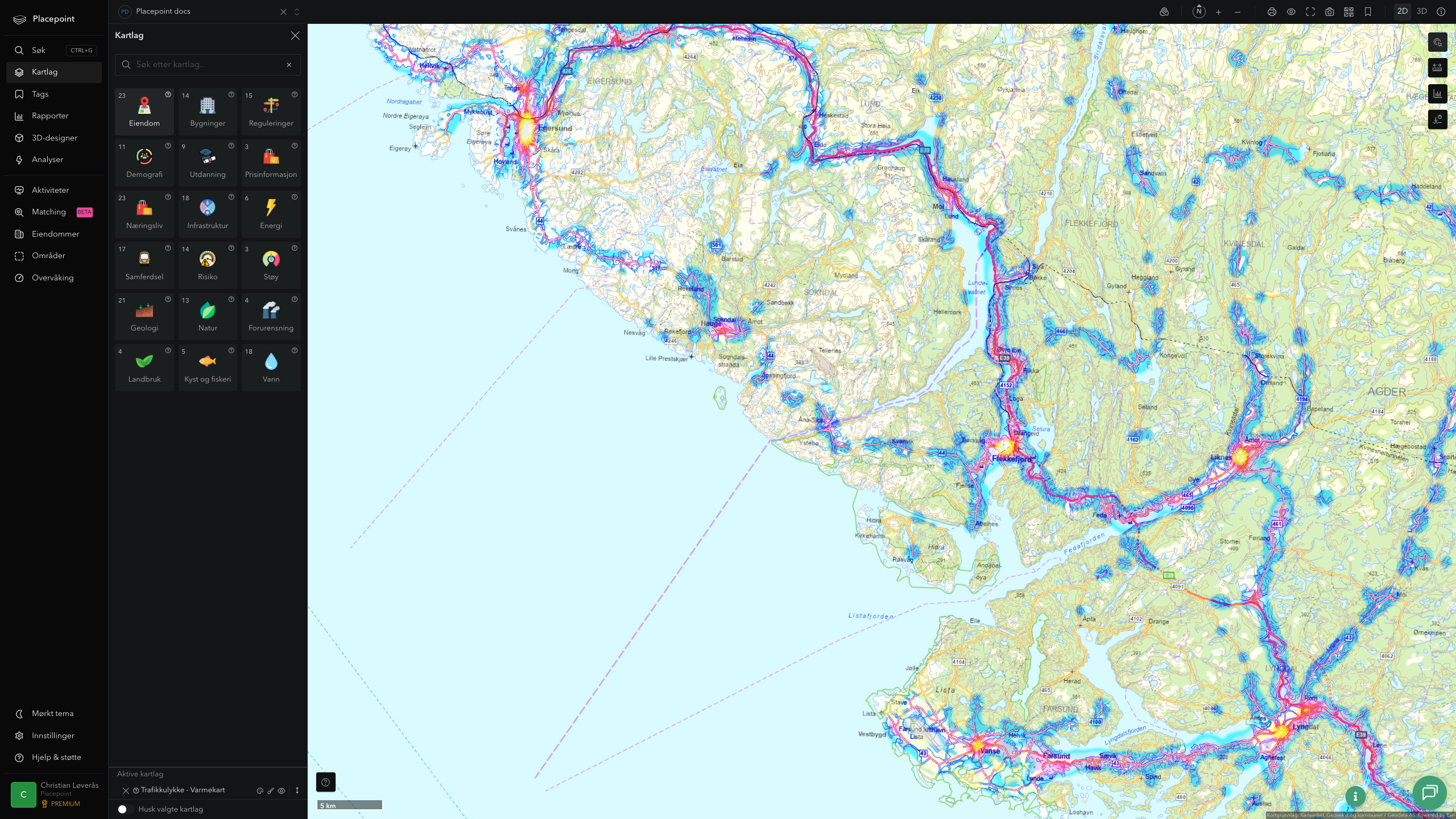 Flekkefjord - trafikkulykker (varmekart)