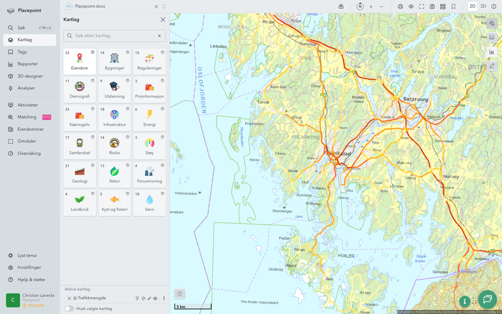 Fredrikstad - trafikkmengde (ÅDT)