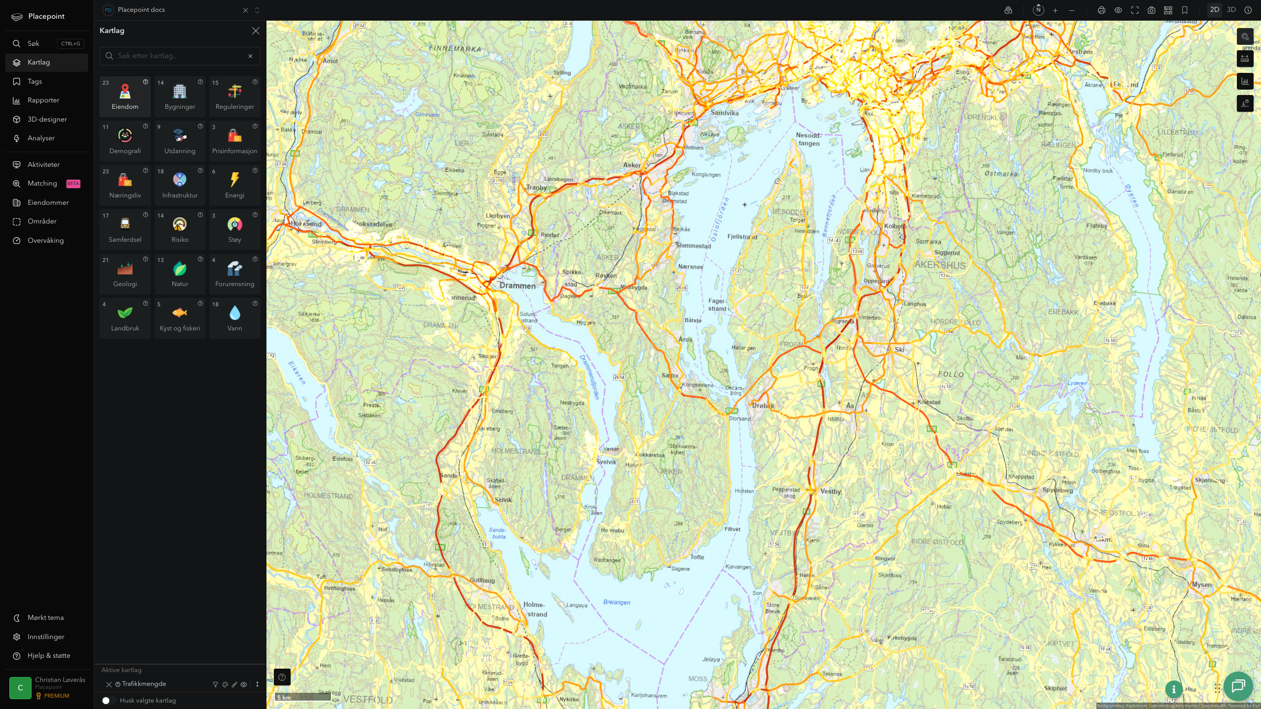 Frogn - trafikkmengde (ÅDT)
