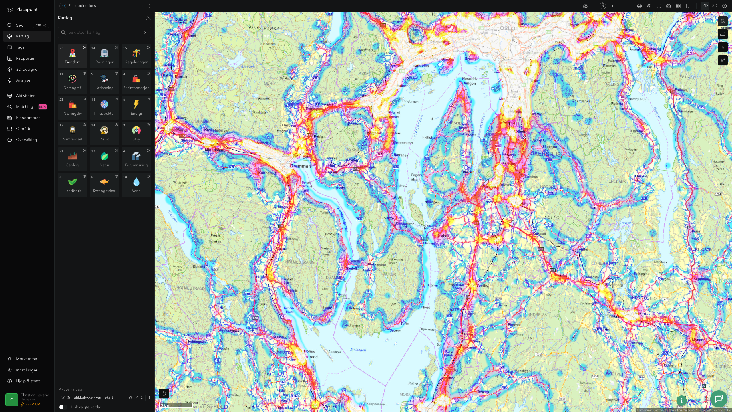 Frogn - trafikkulykker (varmekart)