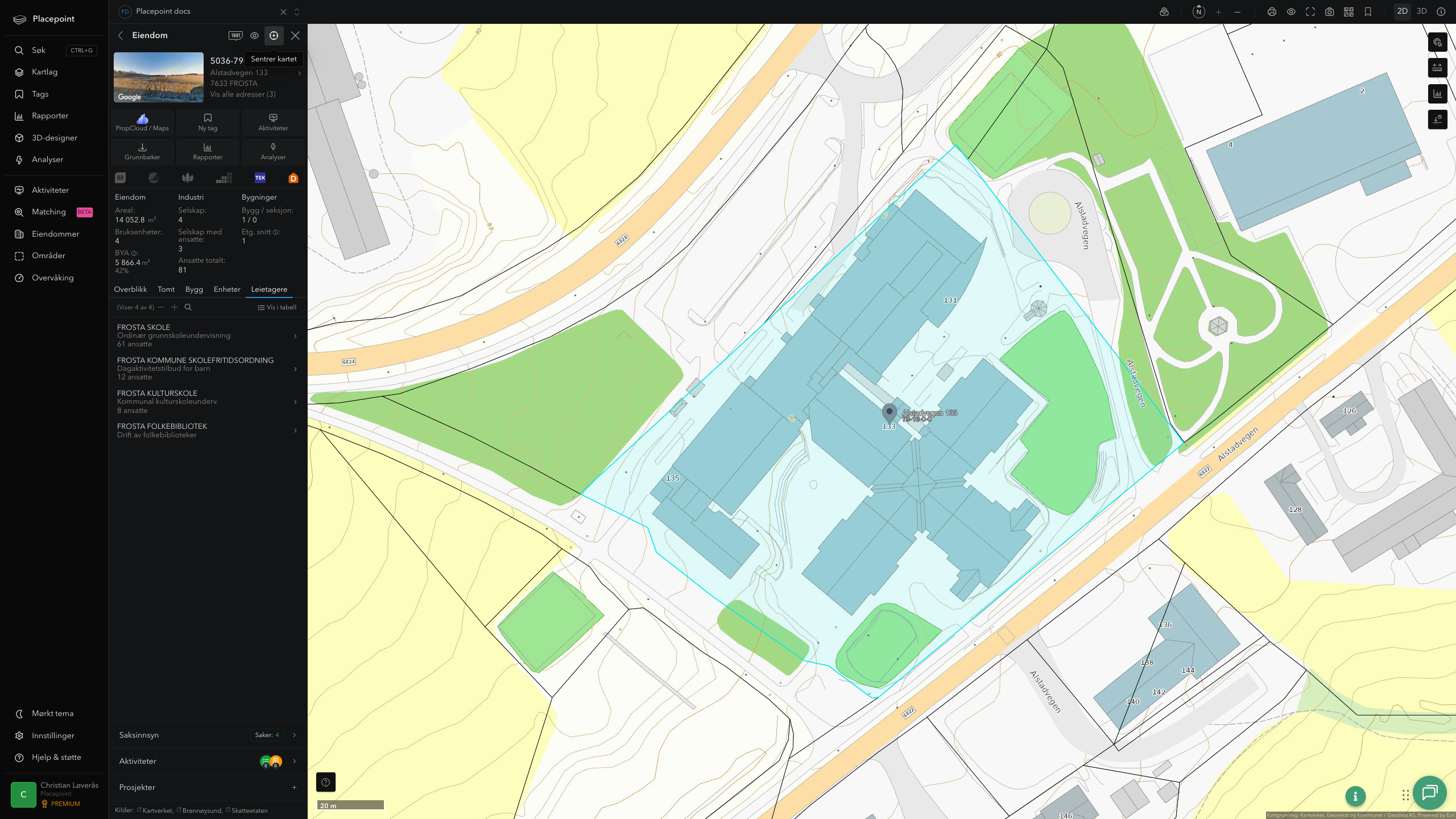 Eiendomspanel for en av Frosta kommunes eiendommer
