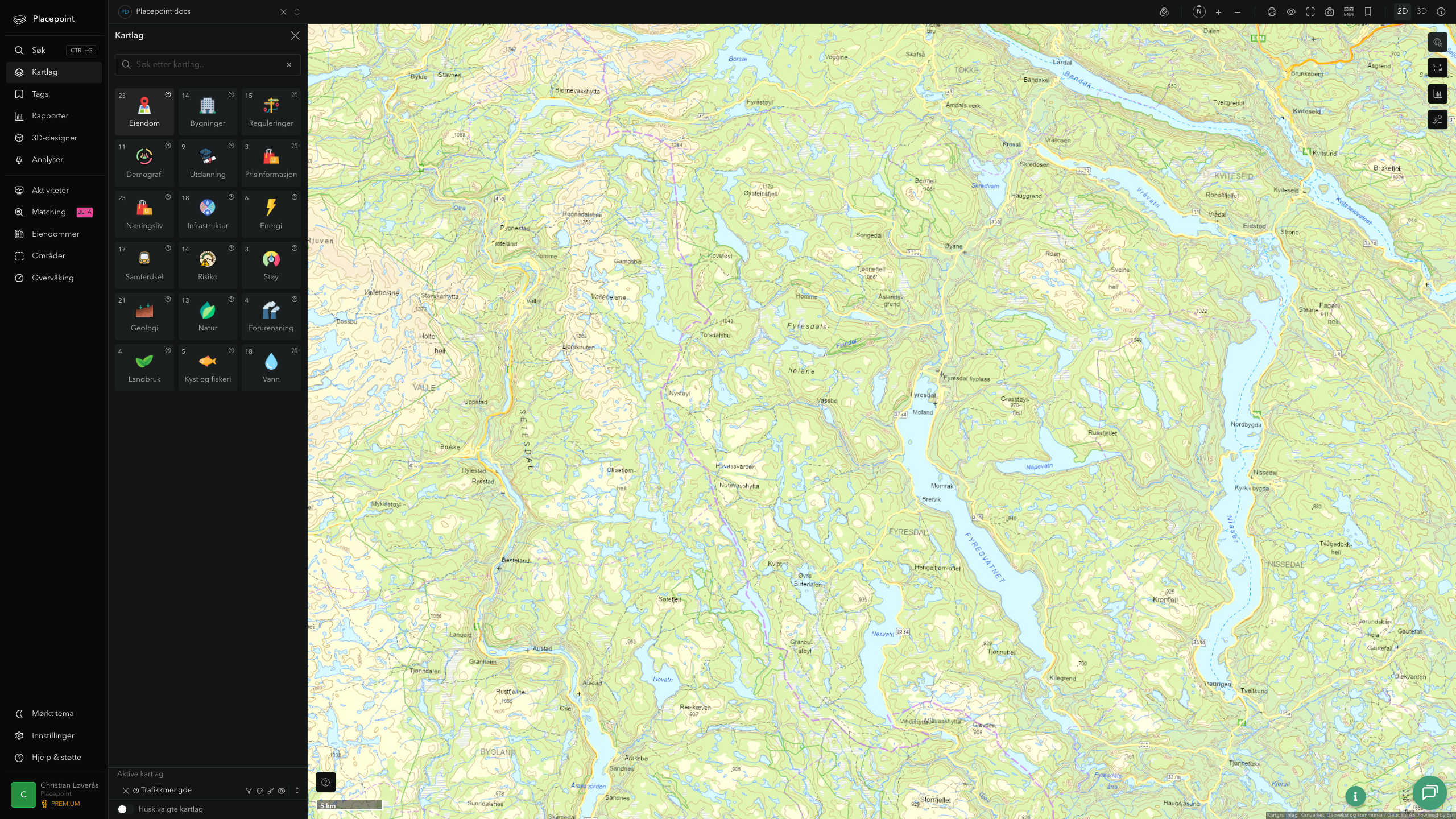 Fyresdal - trafikkmengde (ÅDT)