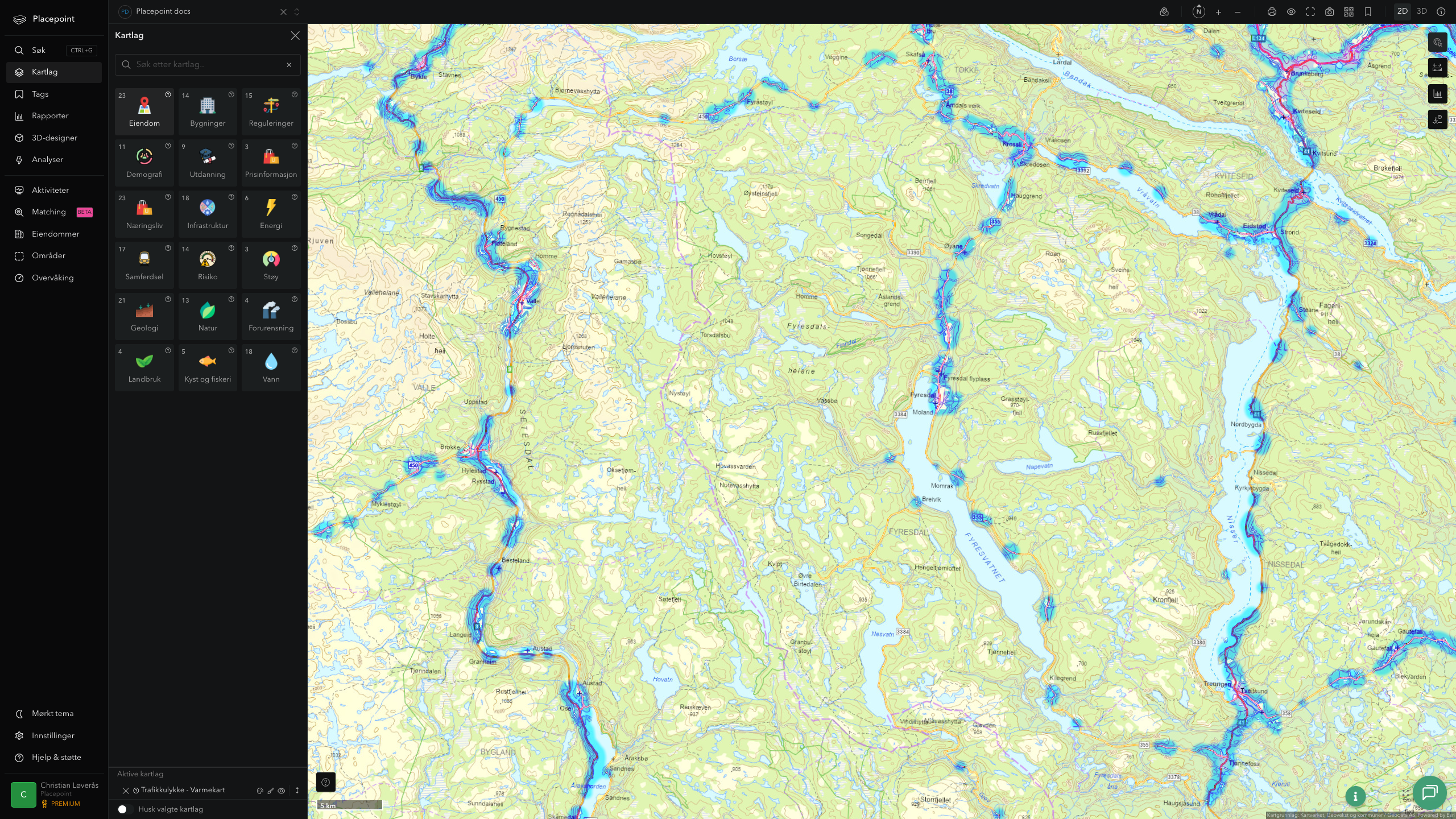 Fyresdal - trafikkulykker (varmekart)