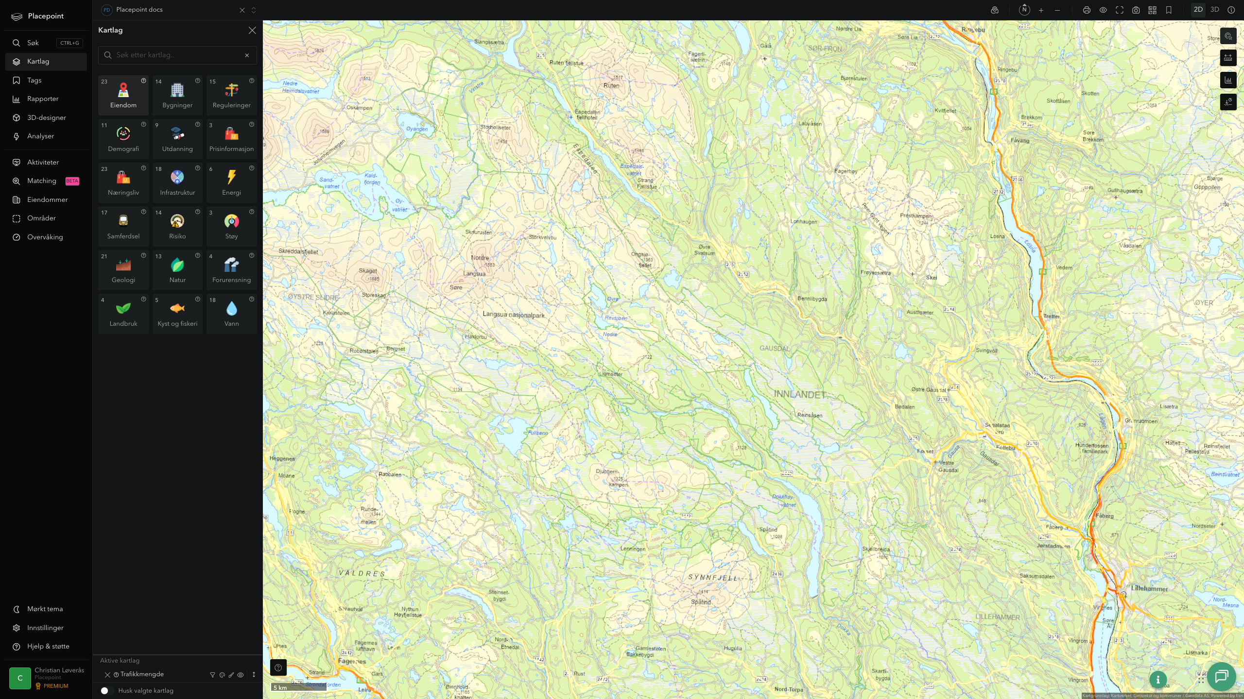 Gausdal - trafikkmengde (ÅDT)