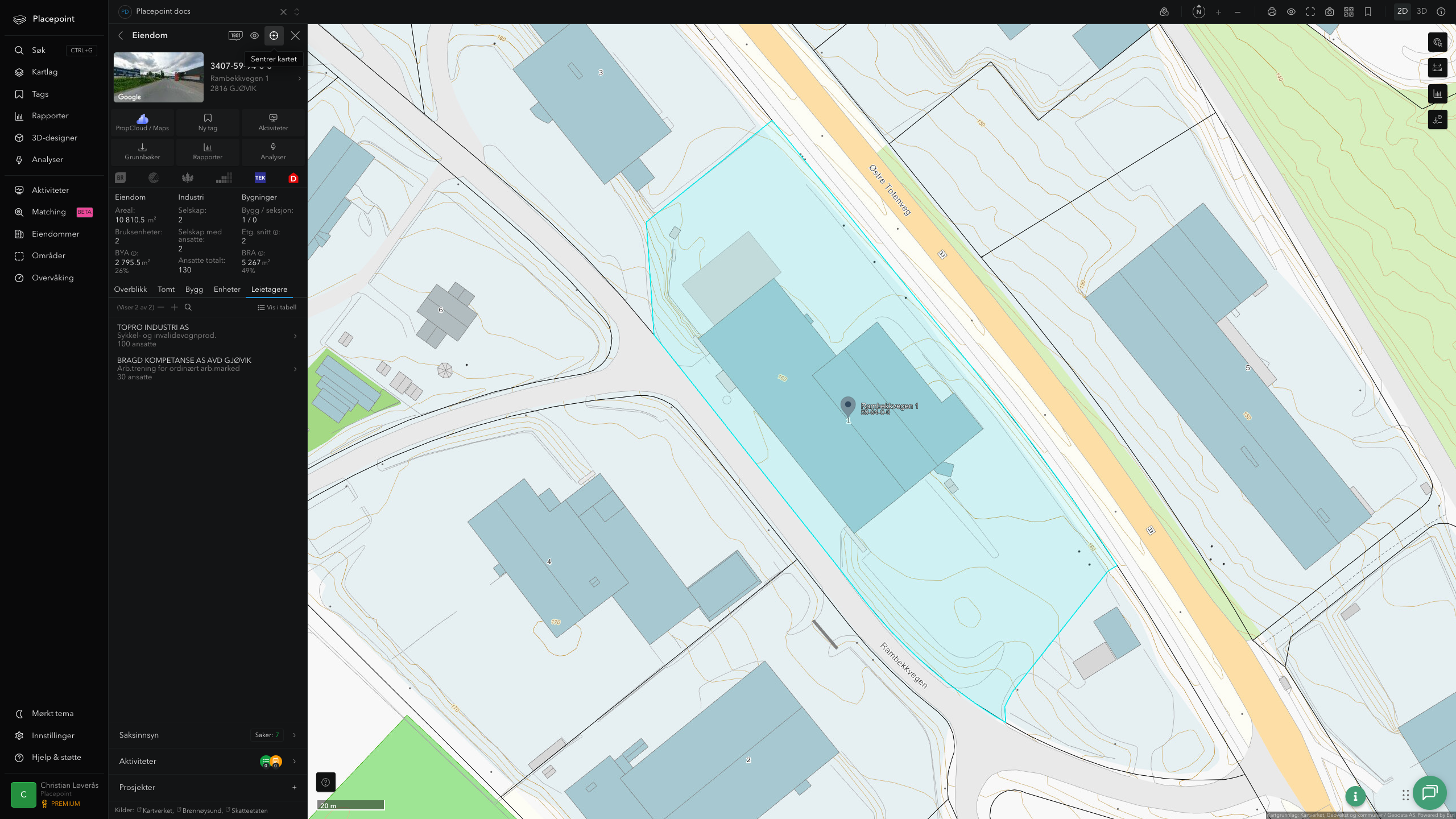 Eiendomspanel for en av Gjøvik kommunes eiendommer