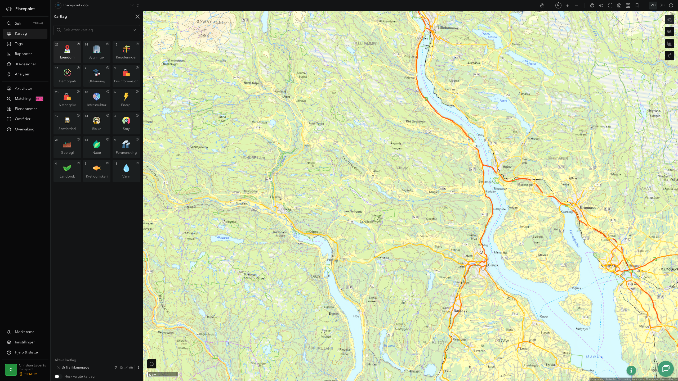Gjøvik - trafikkmengde (ÅDT)