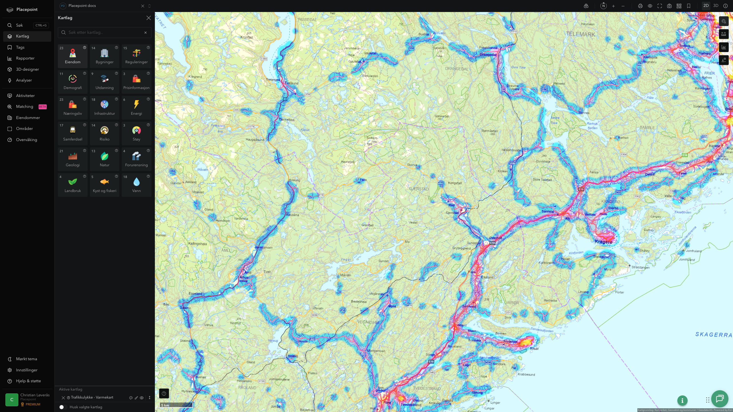 Gjerstad - trafikkulykker (varmekart)
