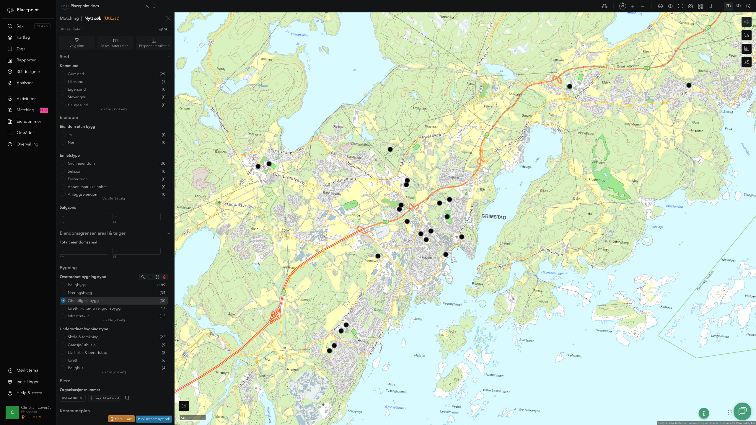 Grimstad - offentlige bygg, sentrumsnært