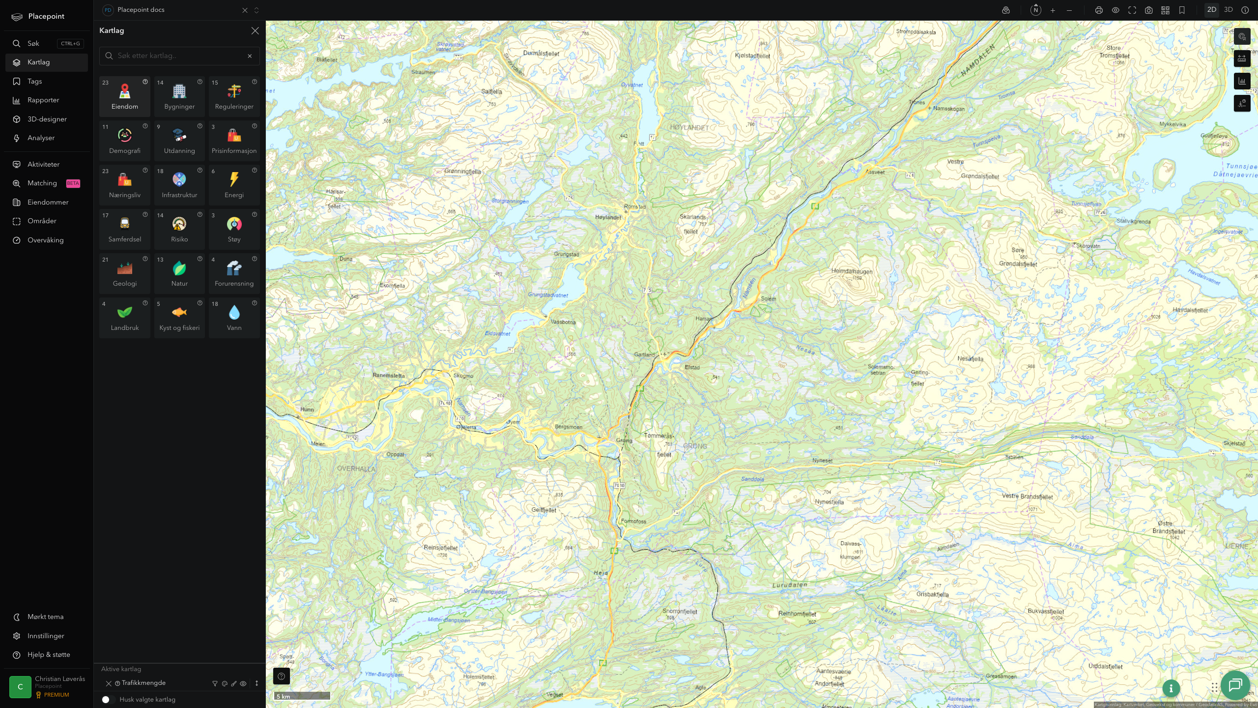 Grong - trafikkmengde (ÅDT)