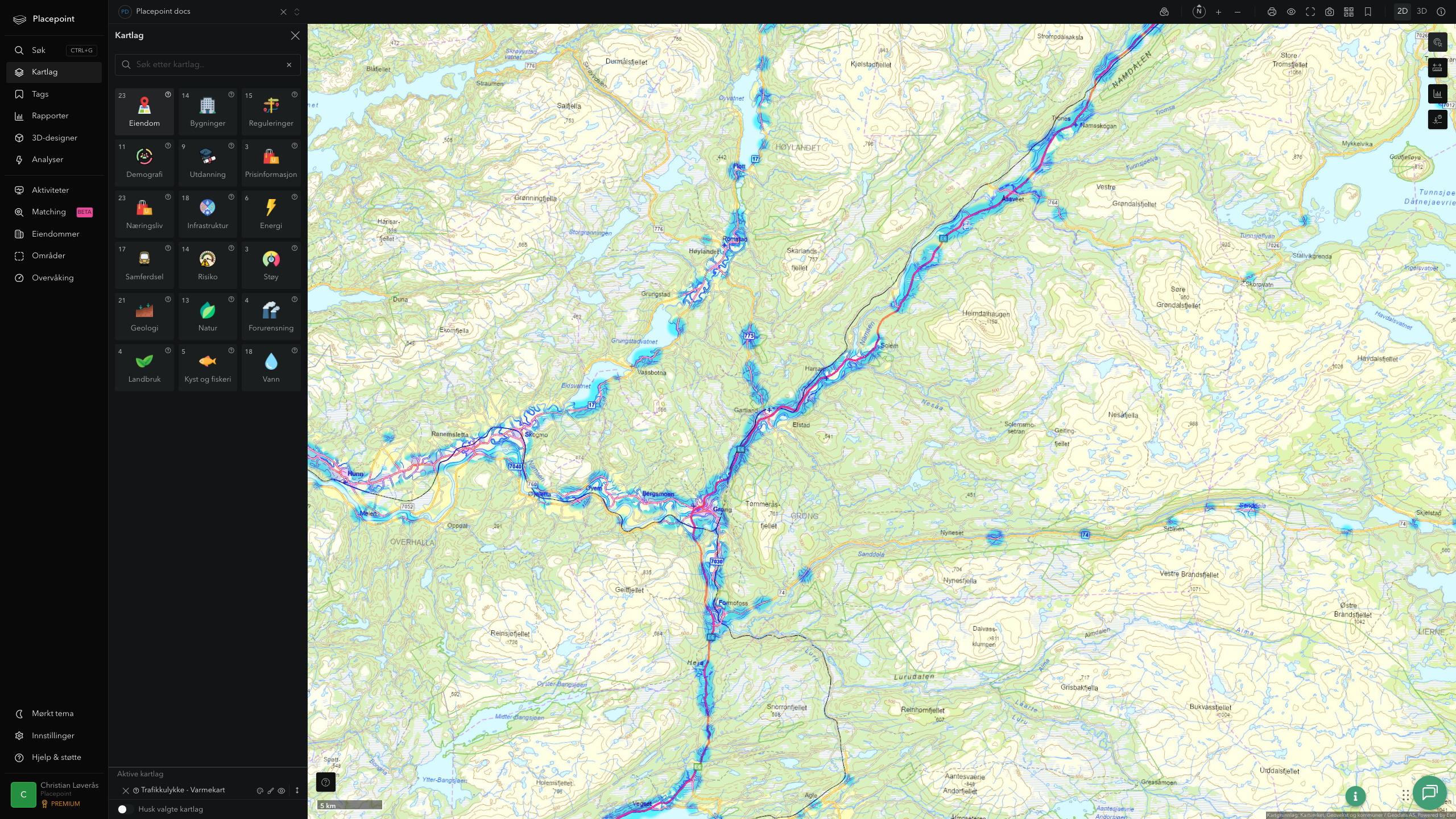 Grong - trafikkulykker (varmekart)