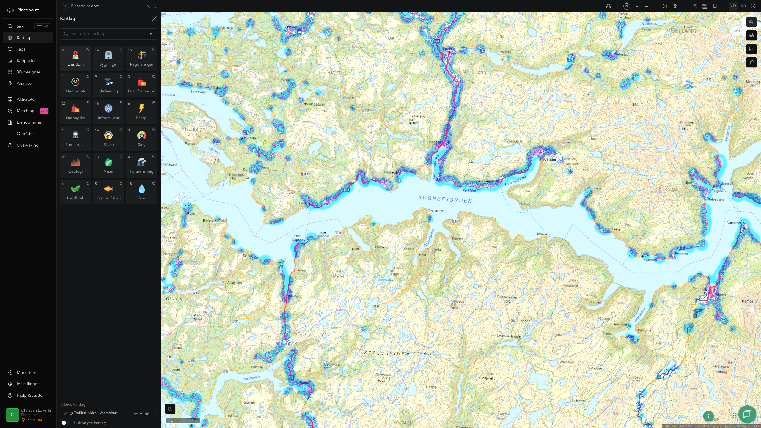 Høyanger - trafikkulykker (varmekart)