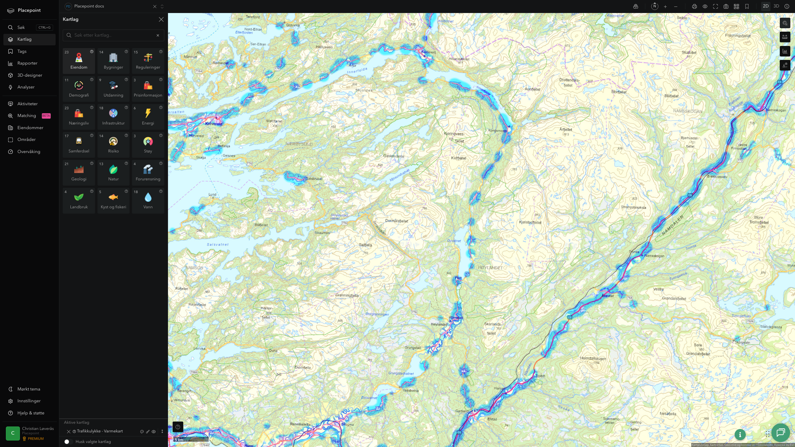 Høylandet - trafikkulykker (varmekart)