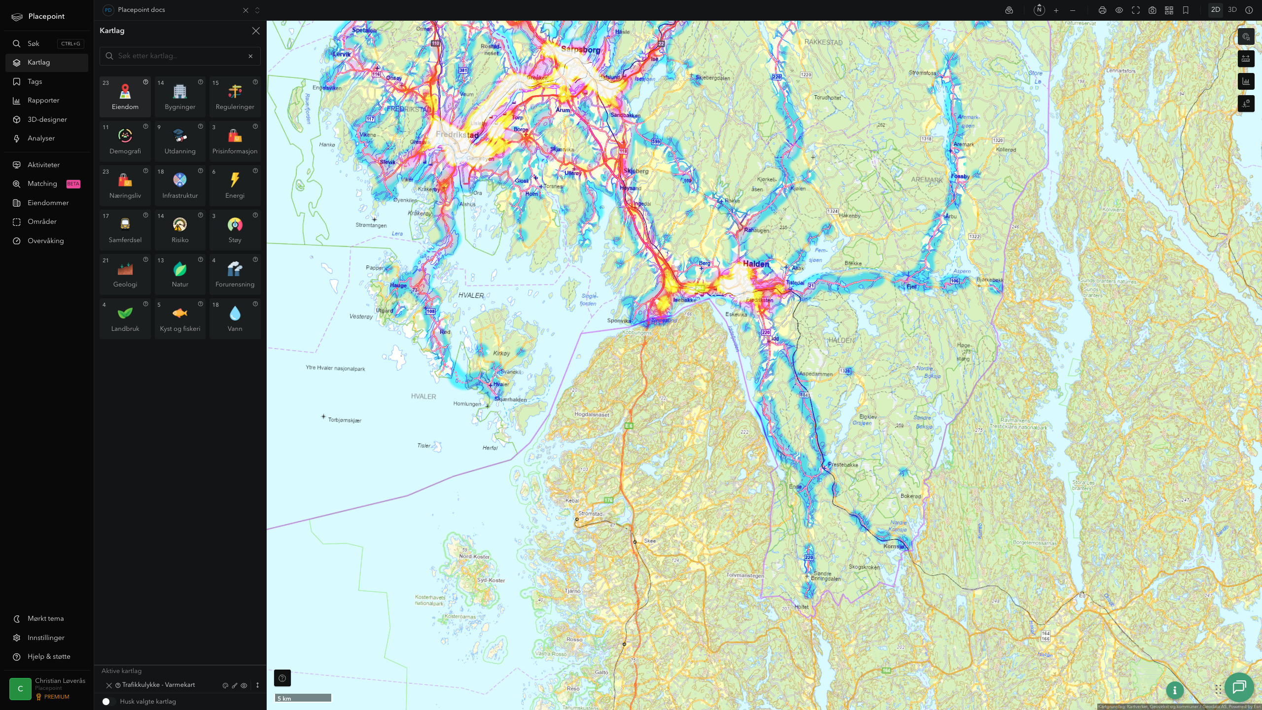 Halden - trafikkulykker (varmekart)