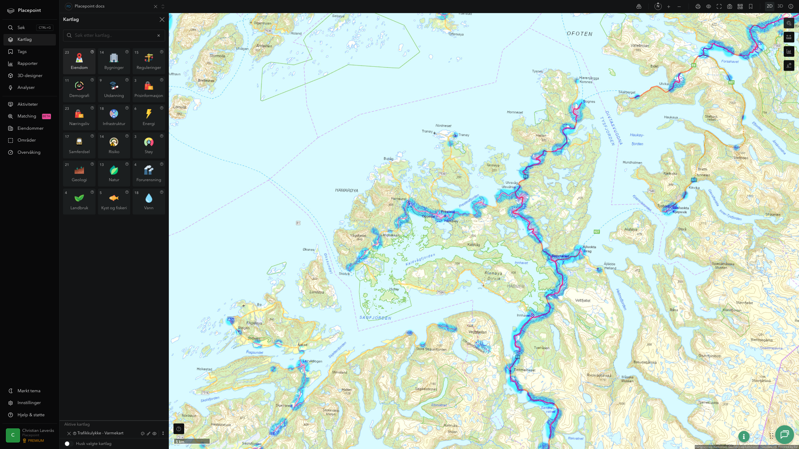 Hamarøy - trafikkulykker (varmekart)