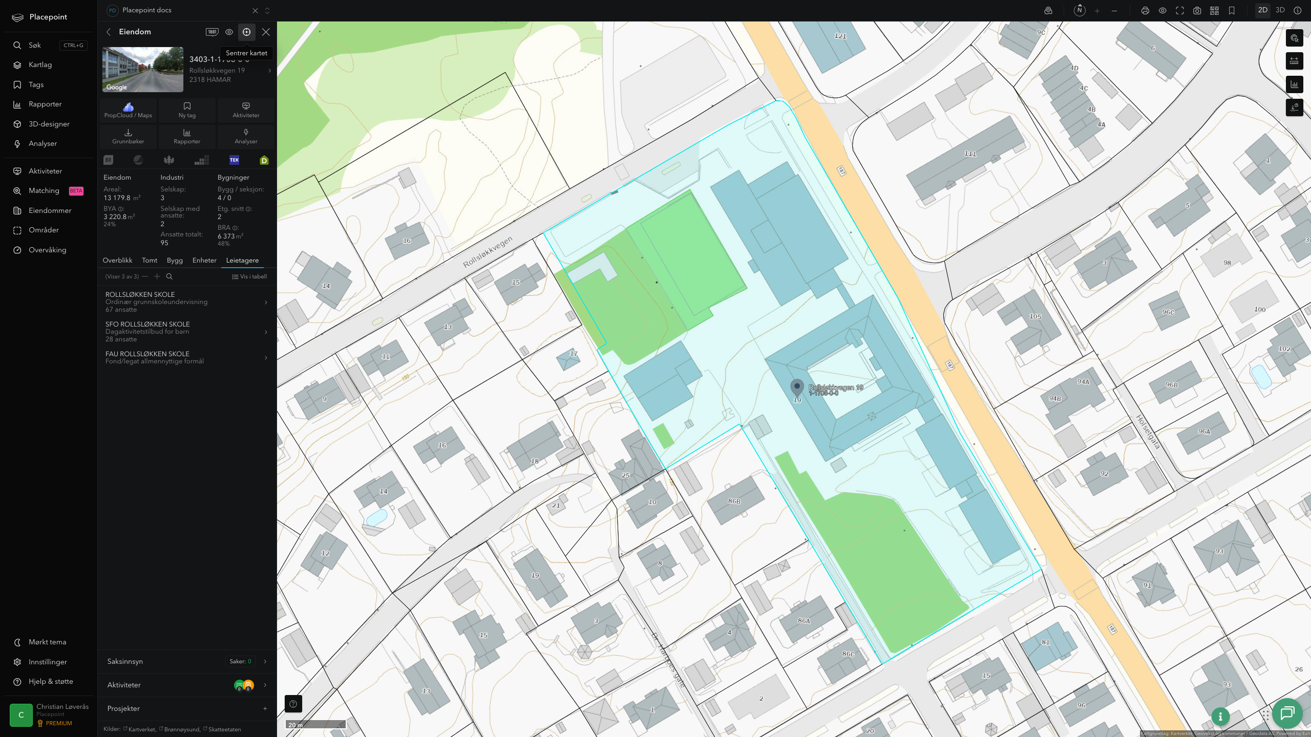 Eiendomspanel for en av Hamar kommunes eiendommer