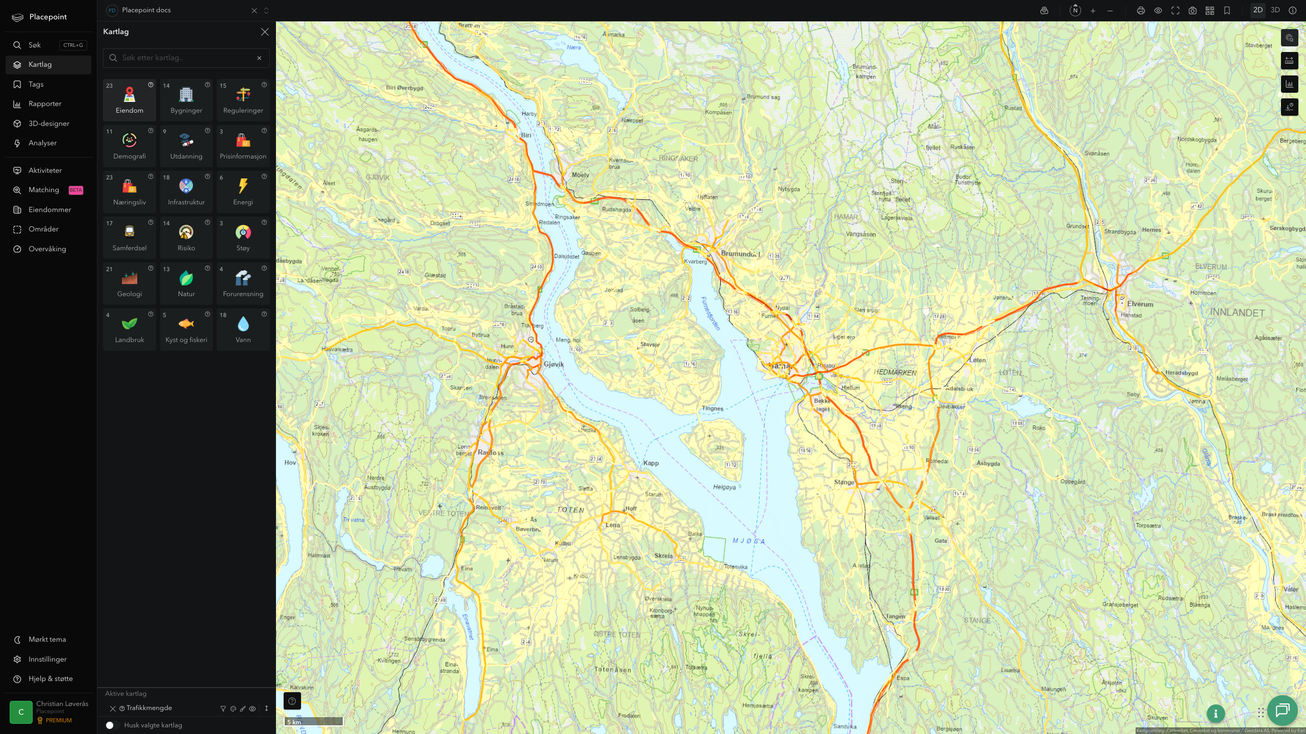 Hamar - trafikkmengde (ÅDT)