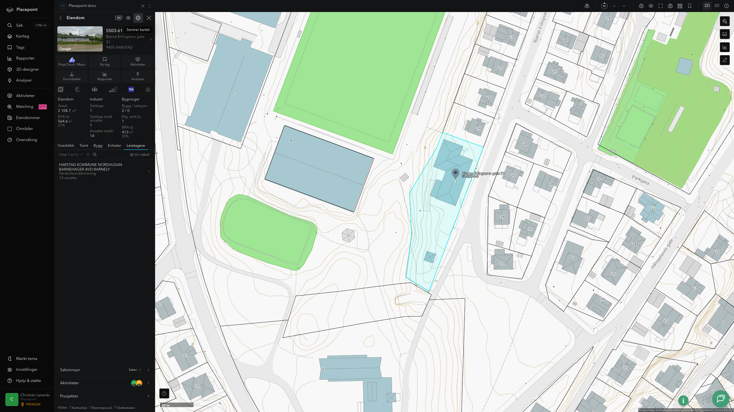 Eiendomspanel for en av Harstad kommunes eiendommer