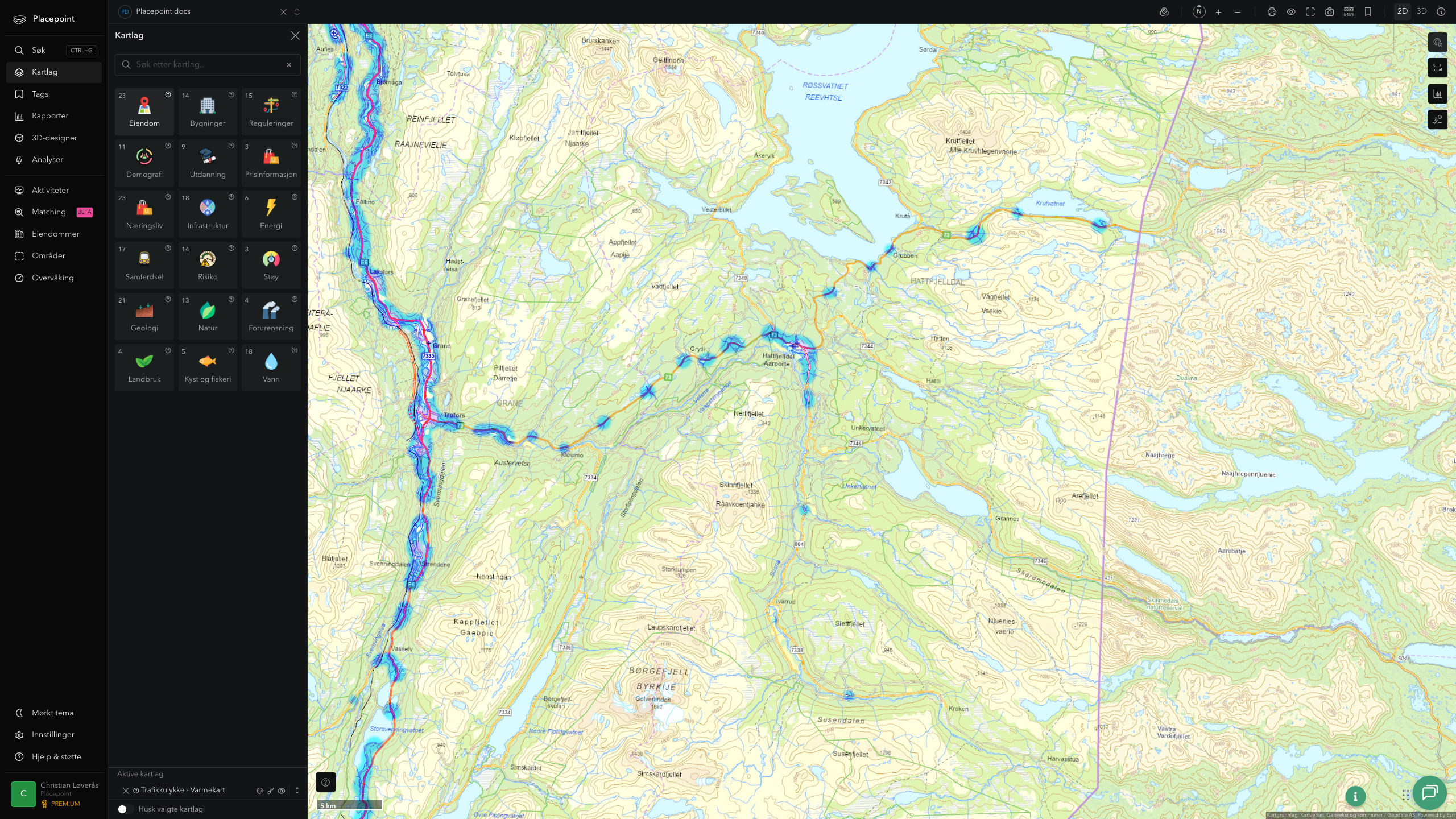 Hattfjelldal - trafikkulykker (varmekart)