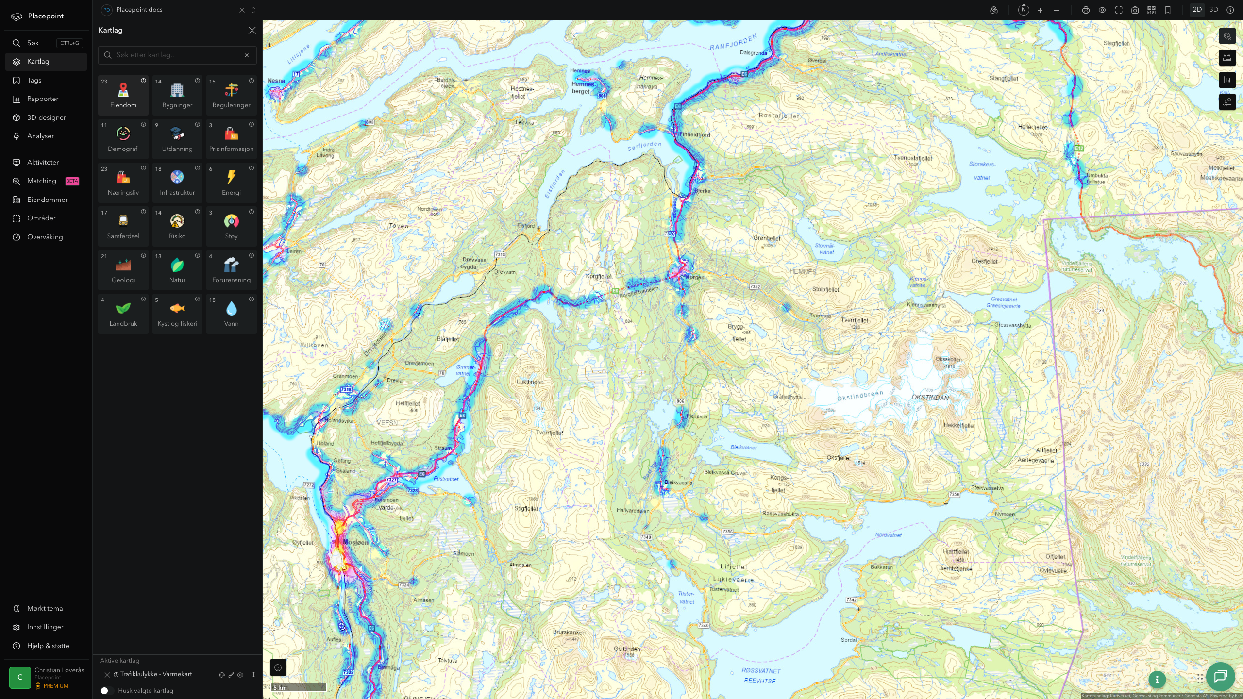 Hemnes - trafikkulykker (varmekart)