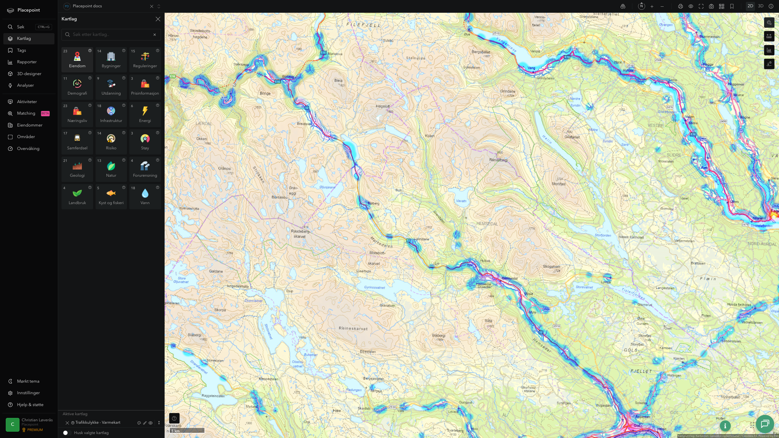 Hemsedal - trafikkulykker (varmekart)