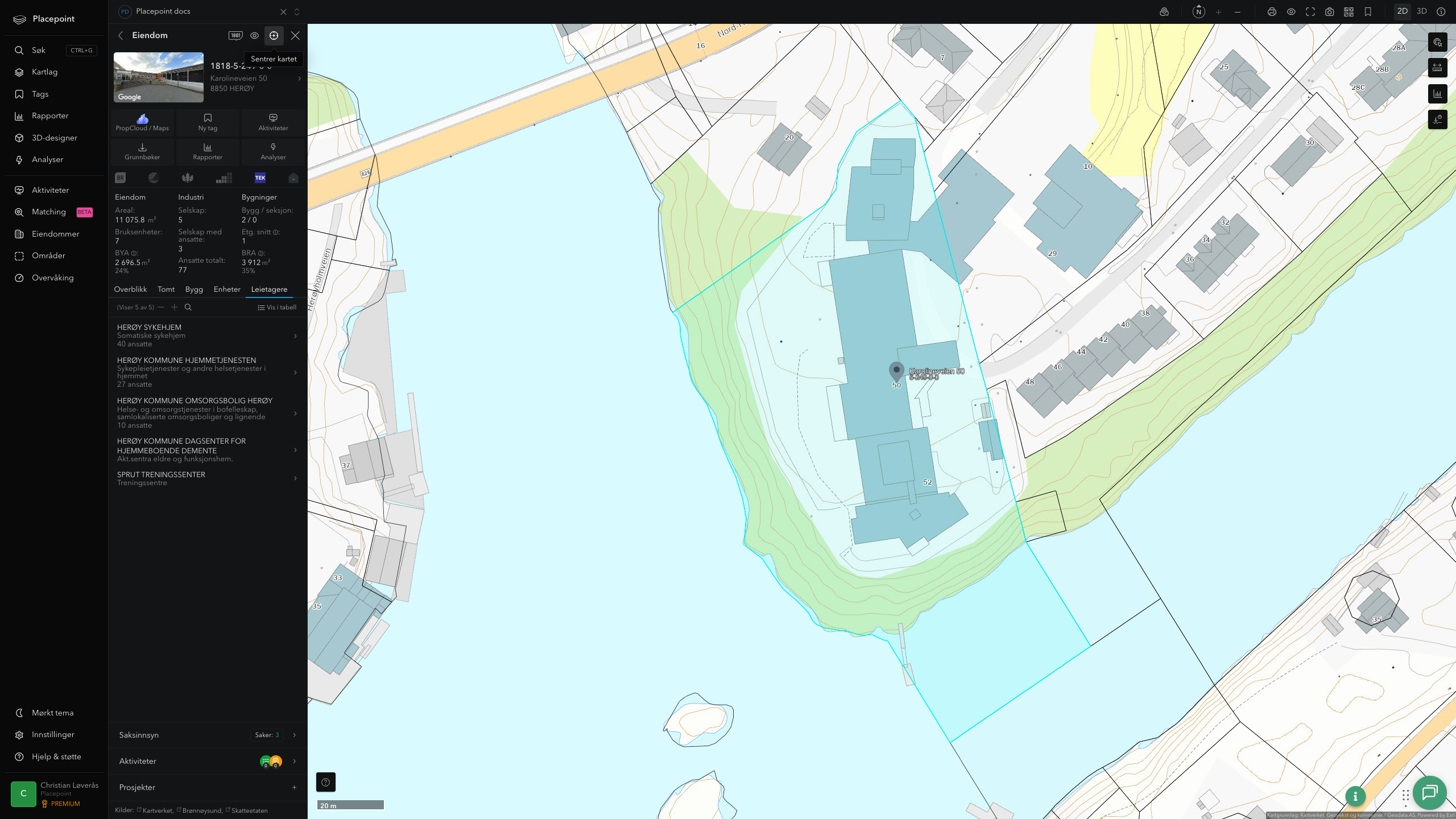 Eiendomspanel for en av kommunens eiendommer