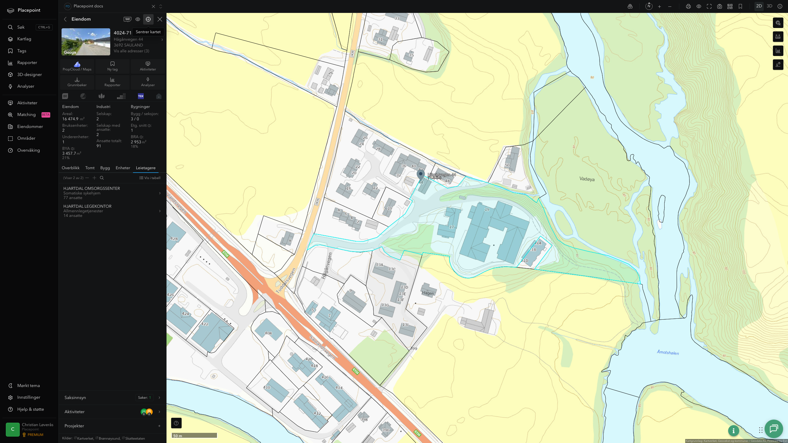 Eiendomspanel for en av Hjartdal kommunes eiendommer