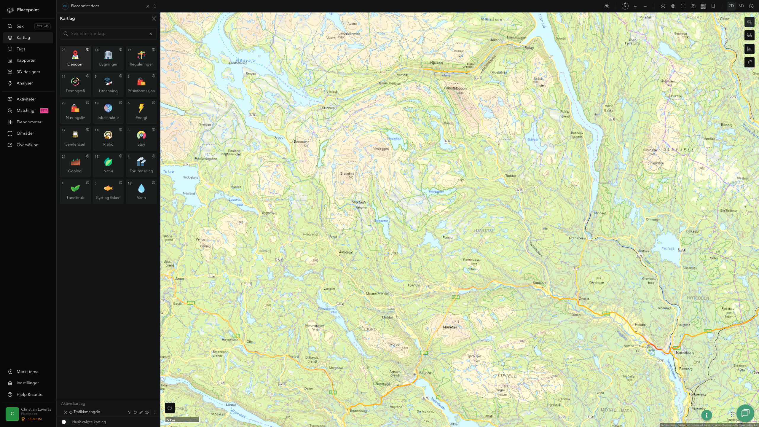 Hjartdal - trafikkmengde (ÅDT)