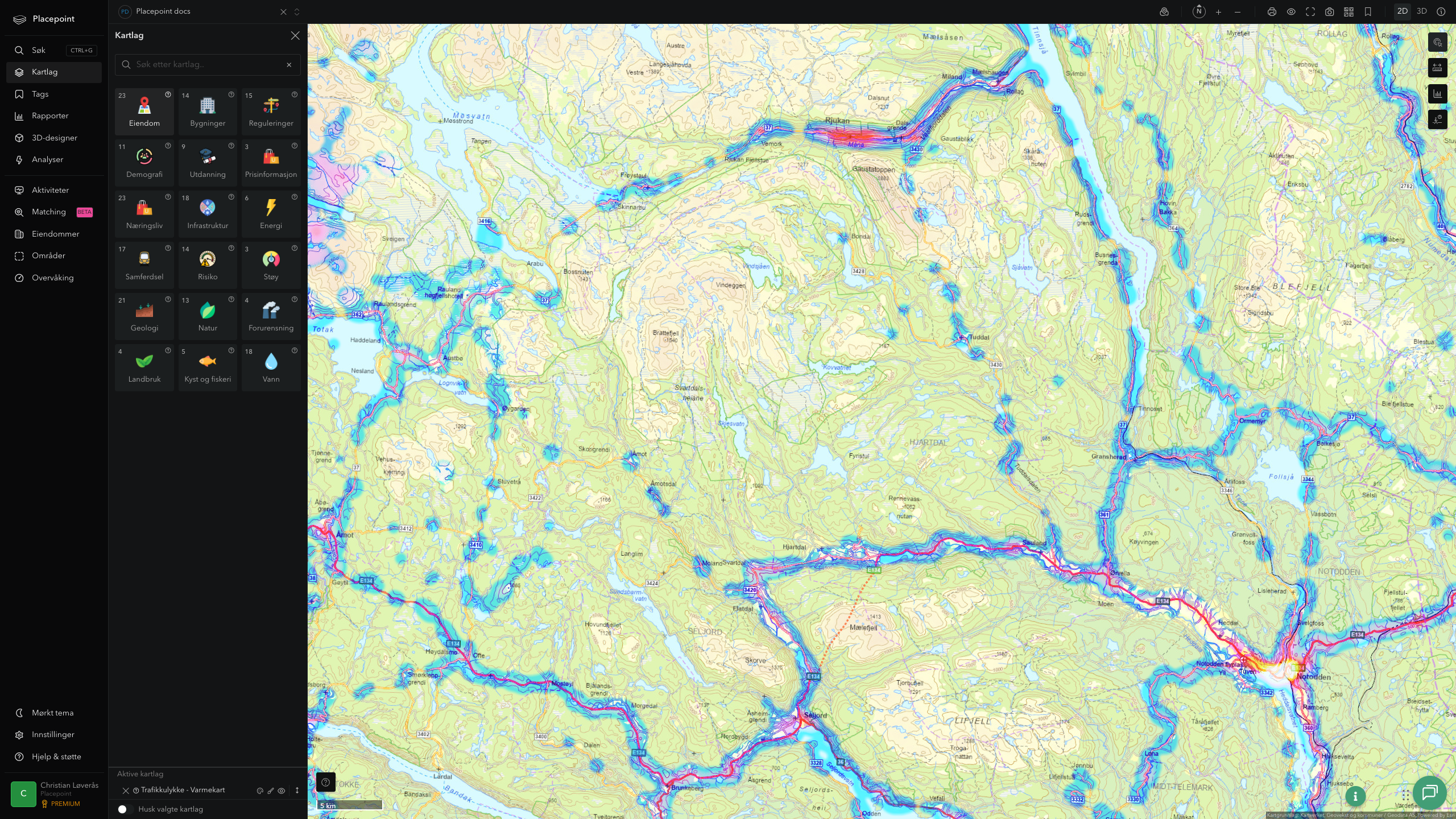 Hjartdal - trafikkulykker (varmekart)