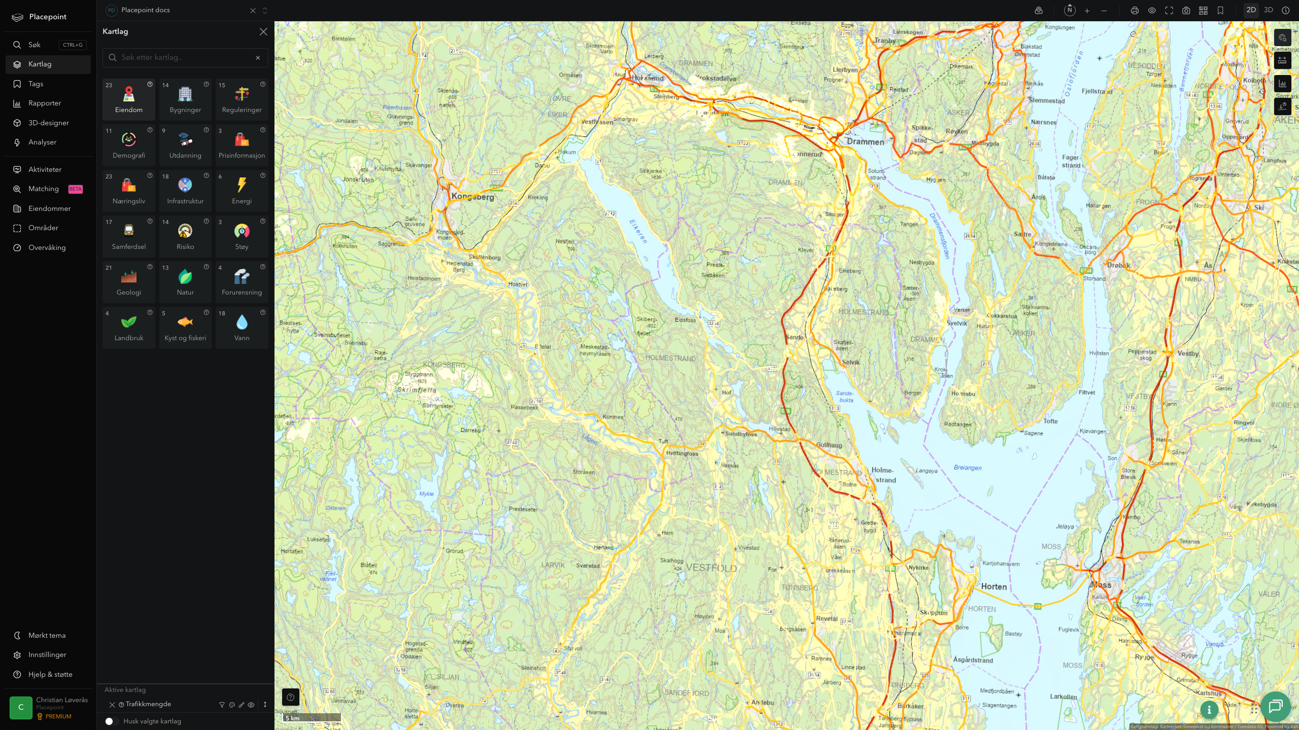 Holmestrand - trafikkmengde (ÅDT)
