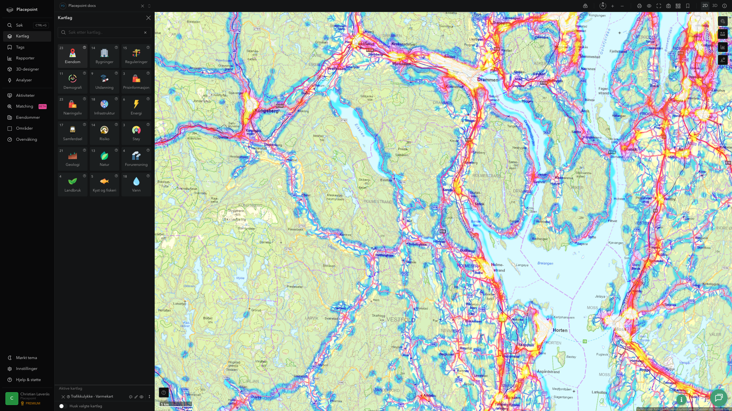 Holmestrand - trafikkulykker (varmekart)