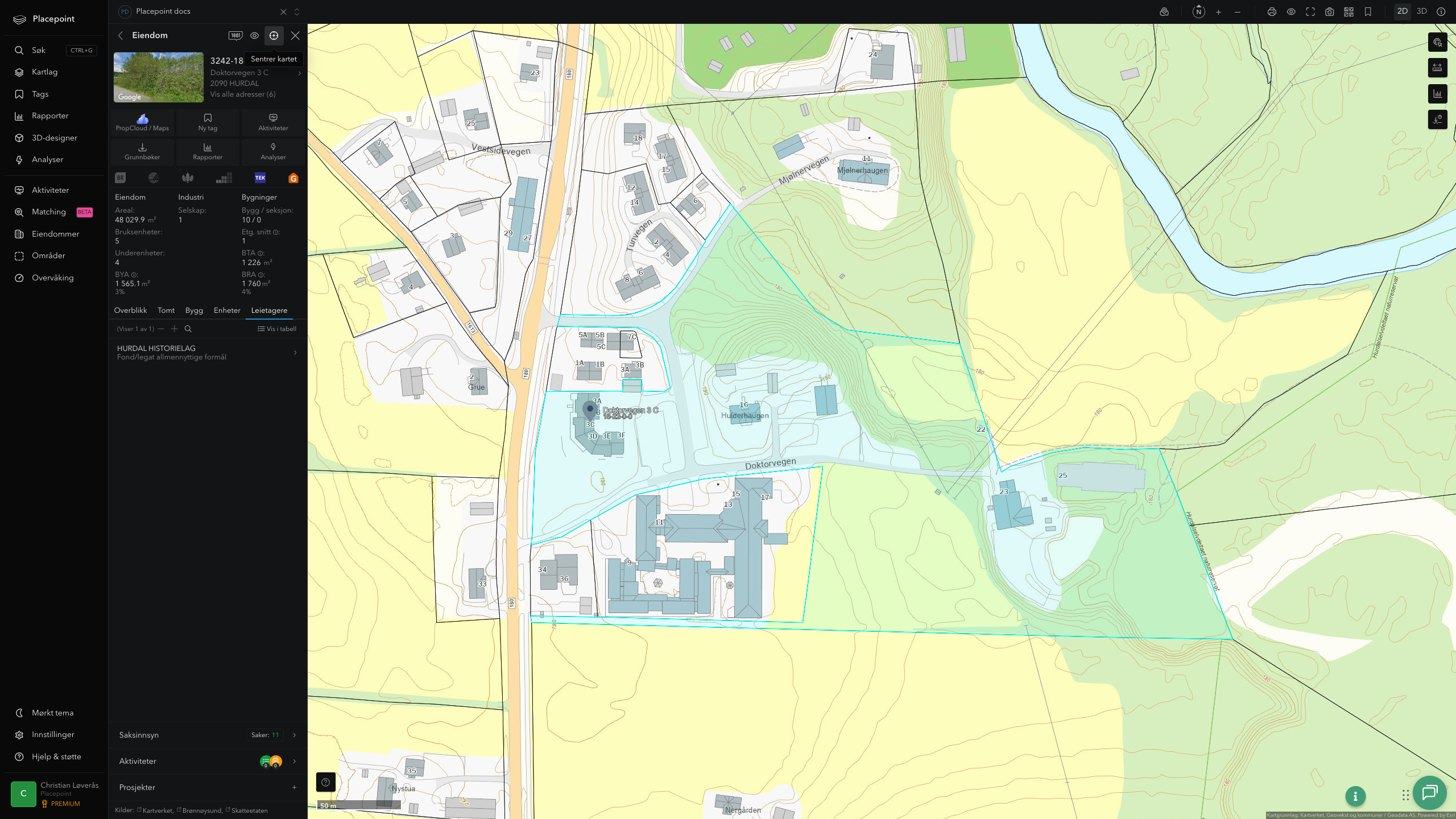Eiendomspanel for en av Hurdal kommunes eiendommer