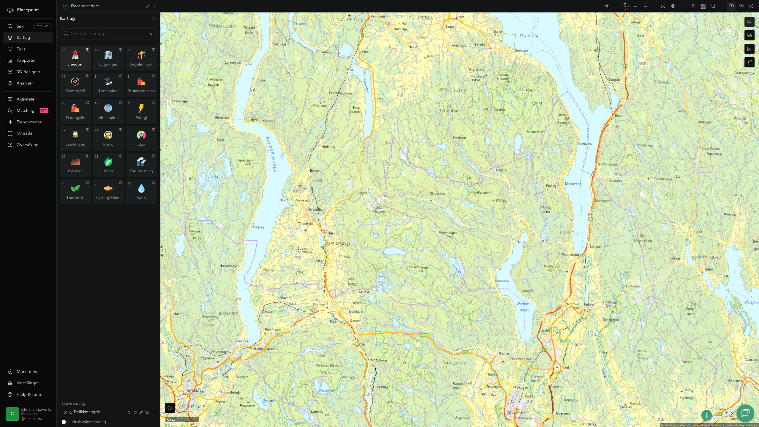 Hurdal - trafikkmengde (ÅDT)