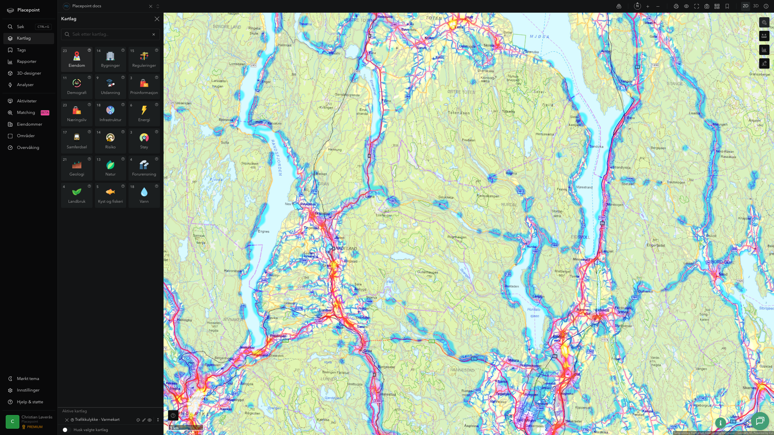 Hurdal - trafikkulykker (varmekart)