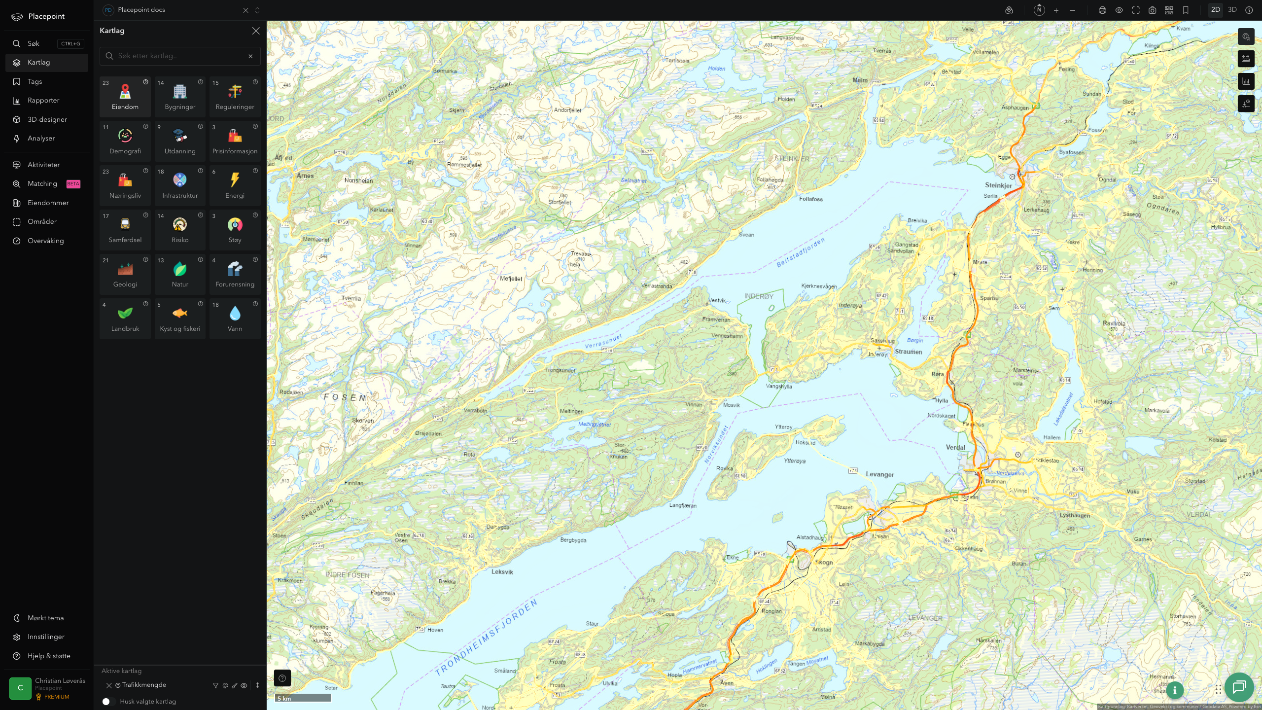 Inderøy - trafikkmengde (ÅDT)