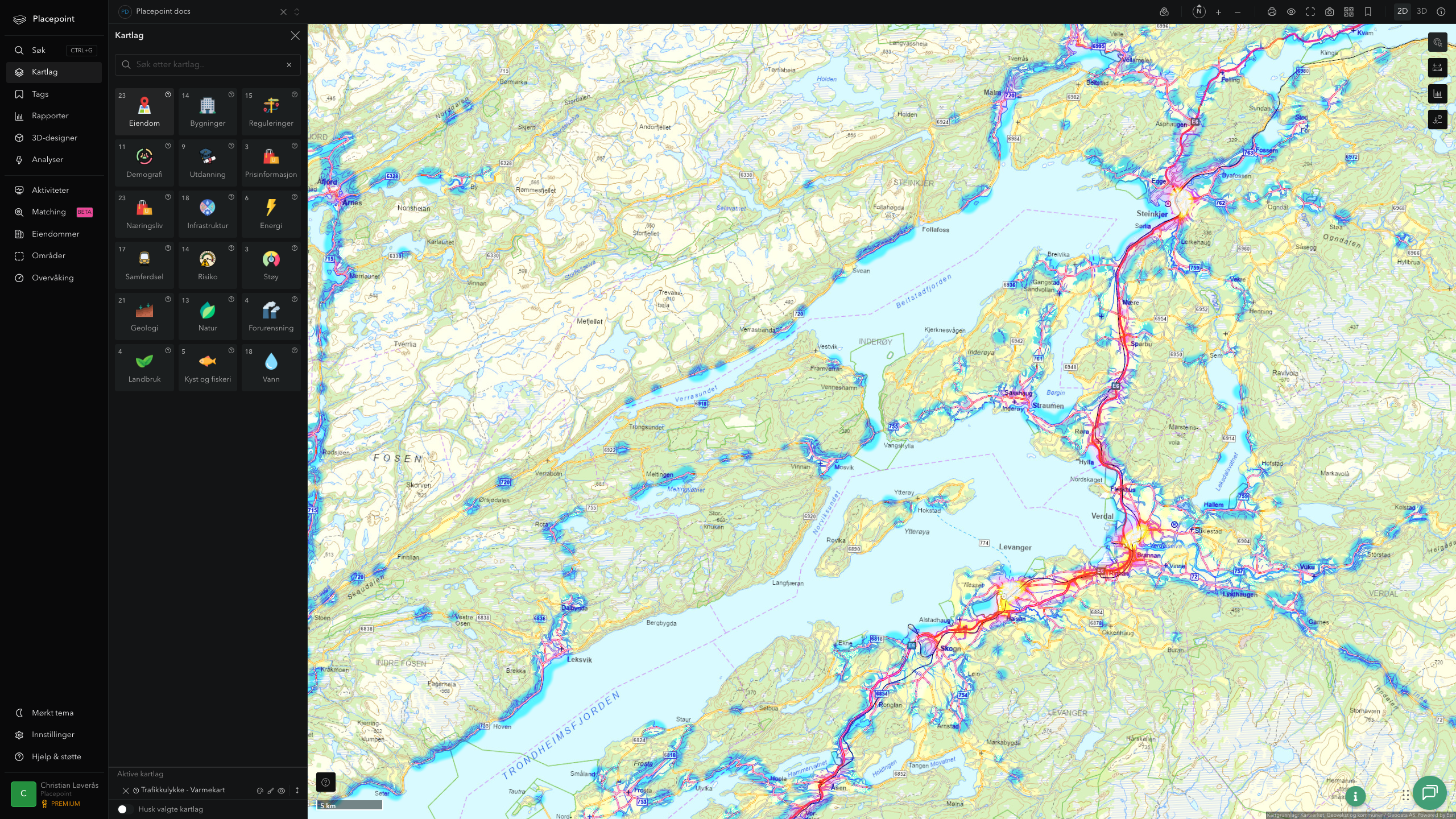 Inderøy - trafikkulykker (varmekart)