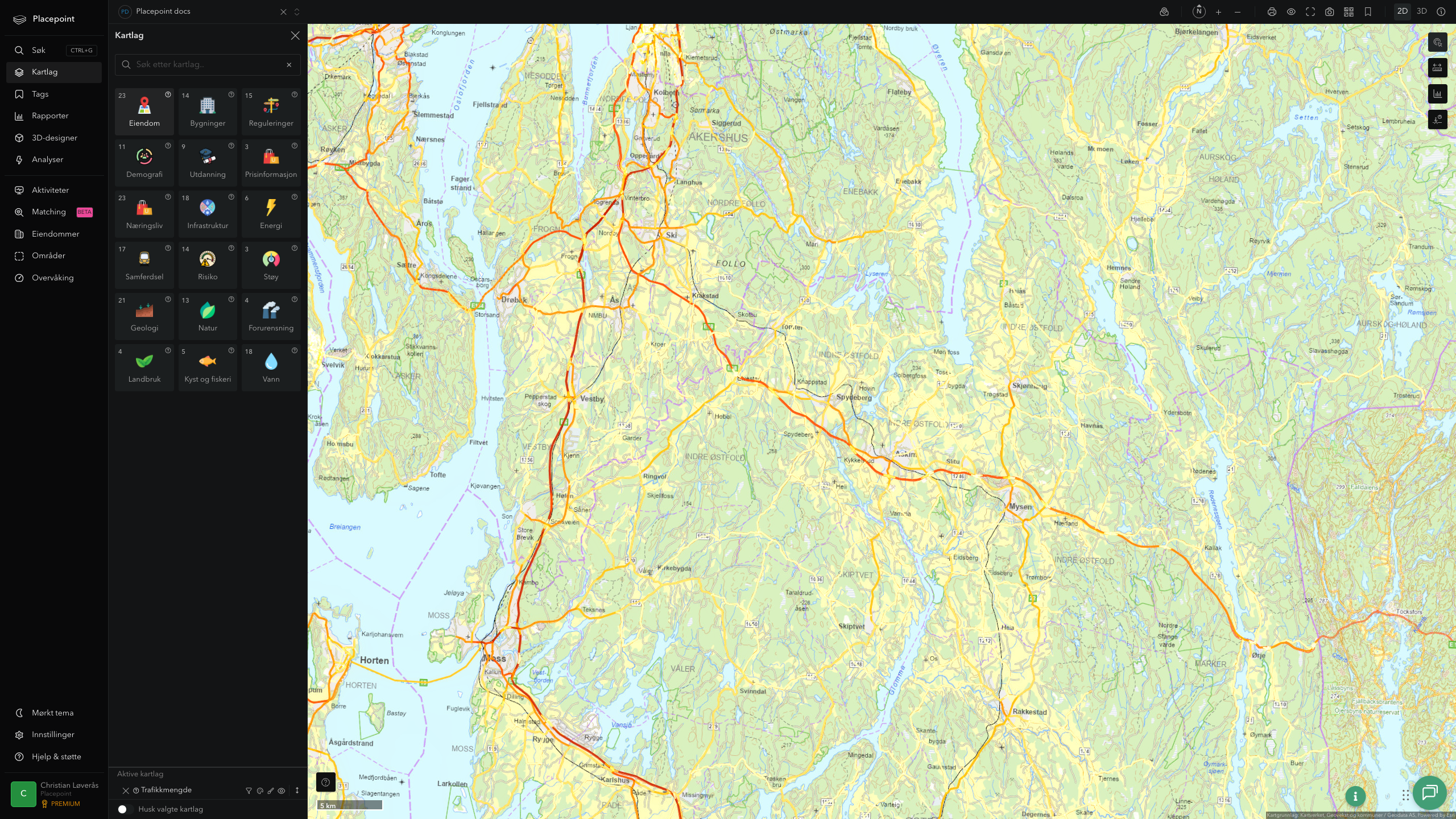 Indre Østfold - trafikkmengde (ÅDT)