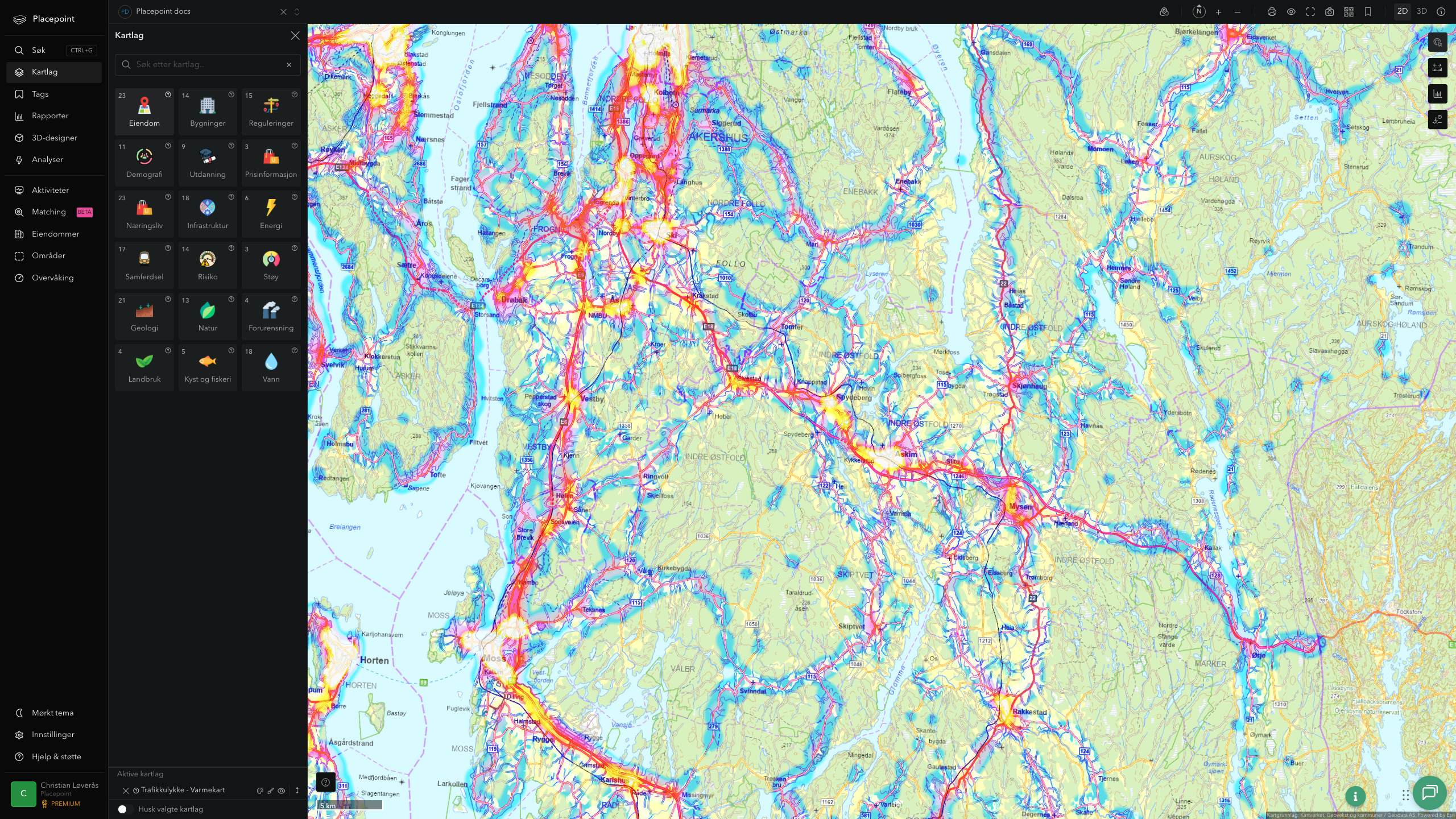 Indre Østfold - trafikkulykker (varmekart)