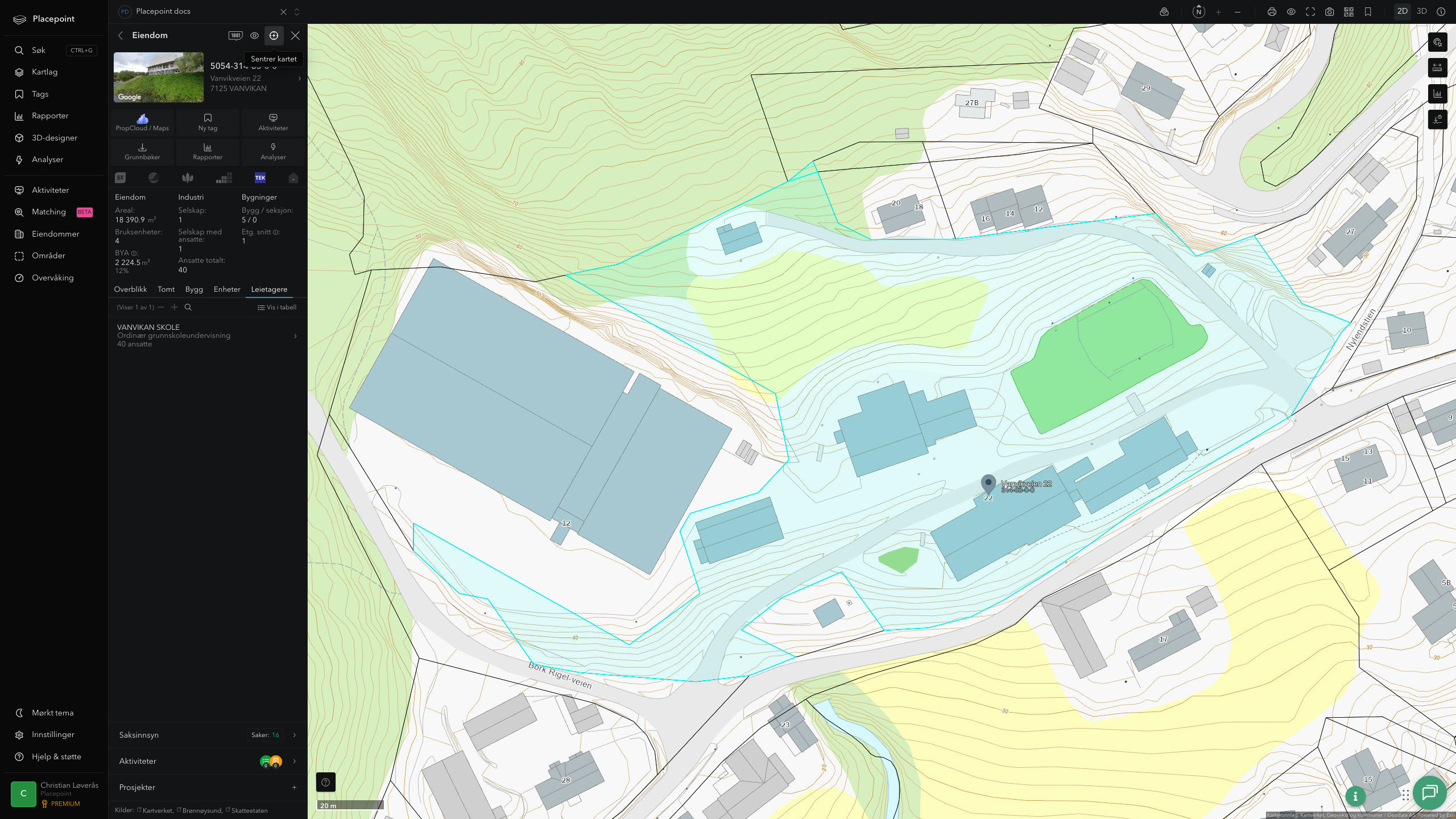 Eiendomspanel for en av Indre Fosen kommunes eiendommer