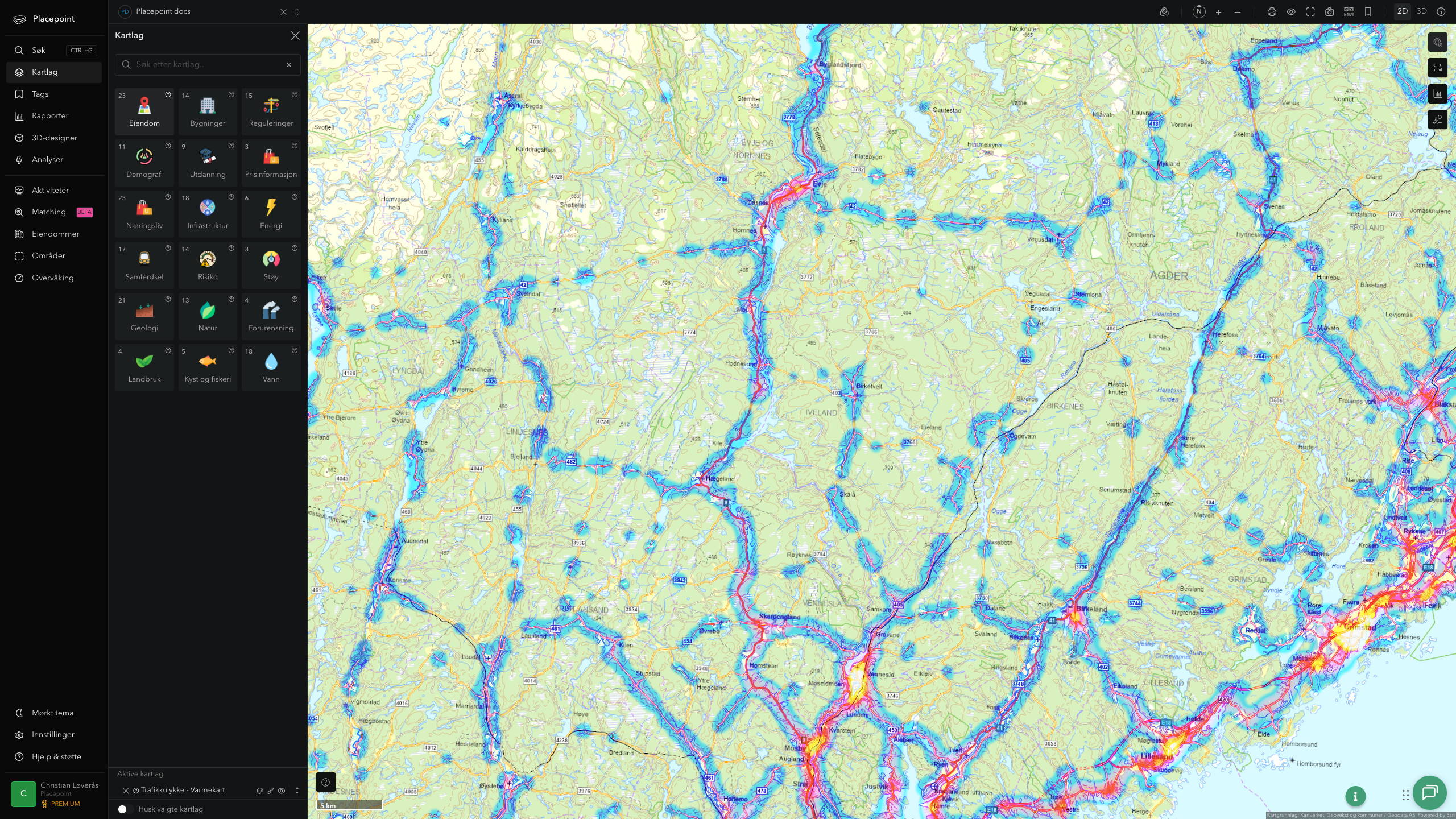 Iveland - trafikkulykker (varmekart)